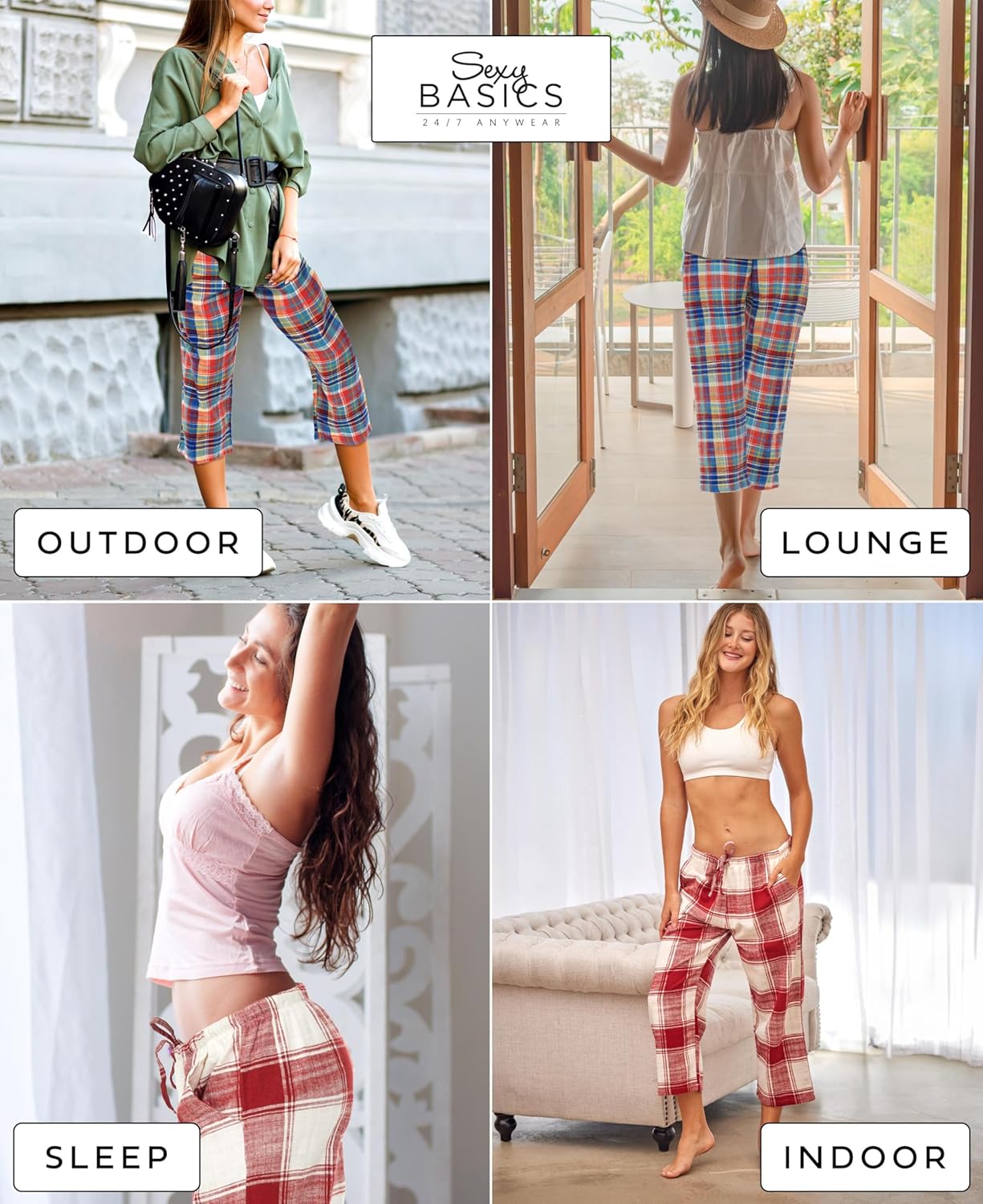 Sexy Basics Women's 3 Pack Cotton Flannel PJ Capri Bottoms | Lounge & Sleep Cropped Pants - Image 5