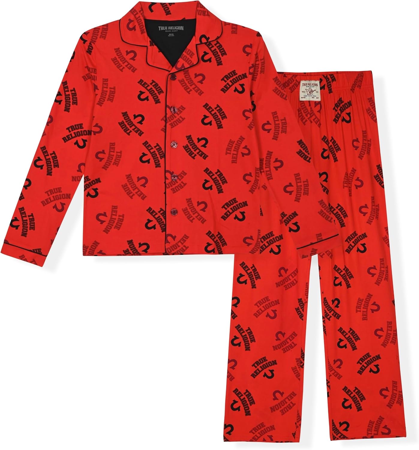 True Religion Boys 2 Piece Pajamas Set with Button Front Top & Pajama Pants for Kids (Sizes 4–14)