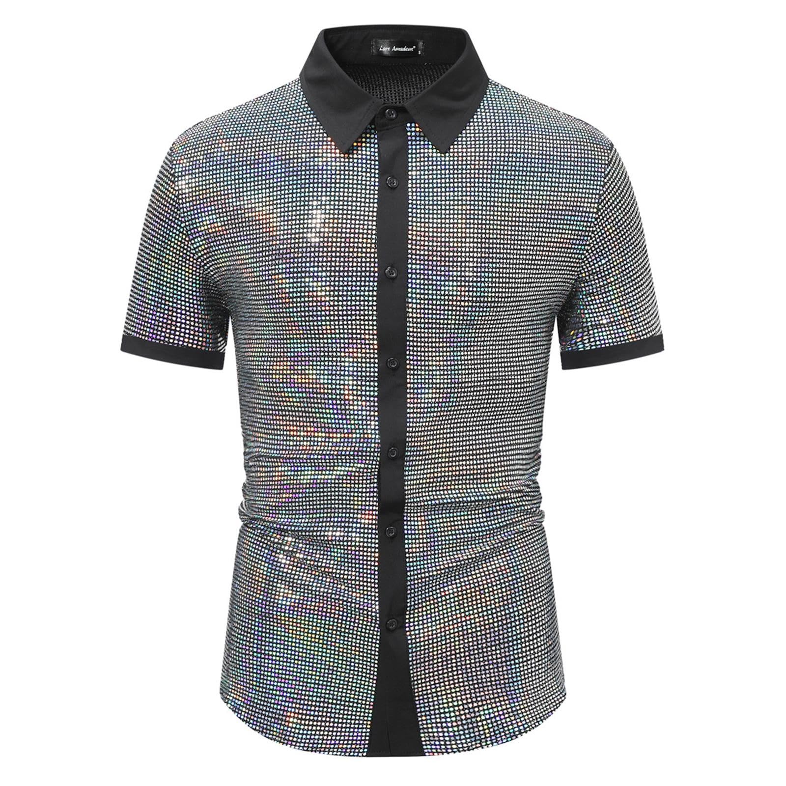 Chemise Disco Homme Paillettes 3D Années 70 - Imprimé Numérique Hippy Costume Fête