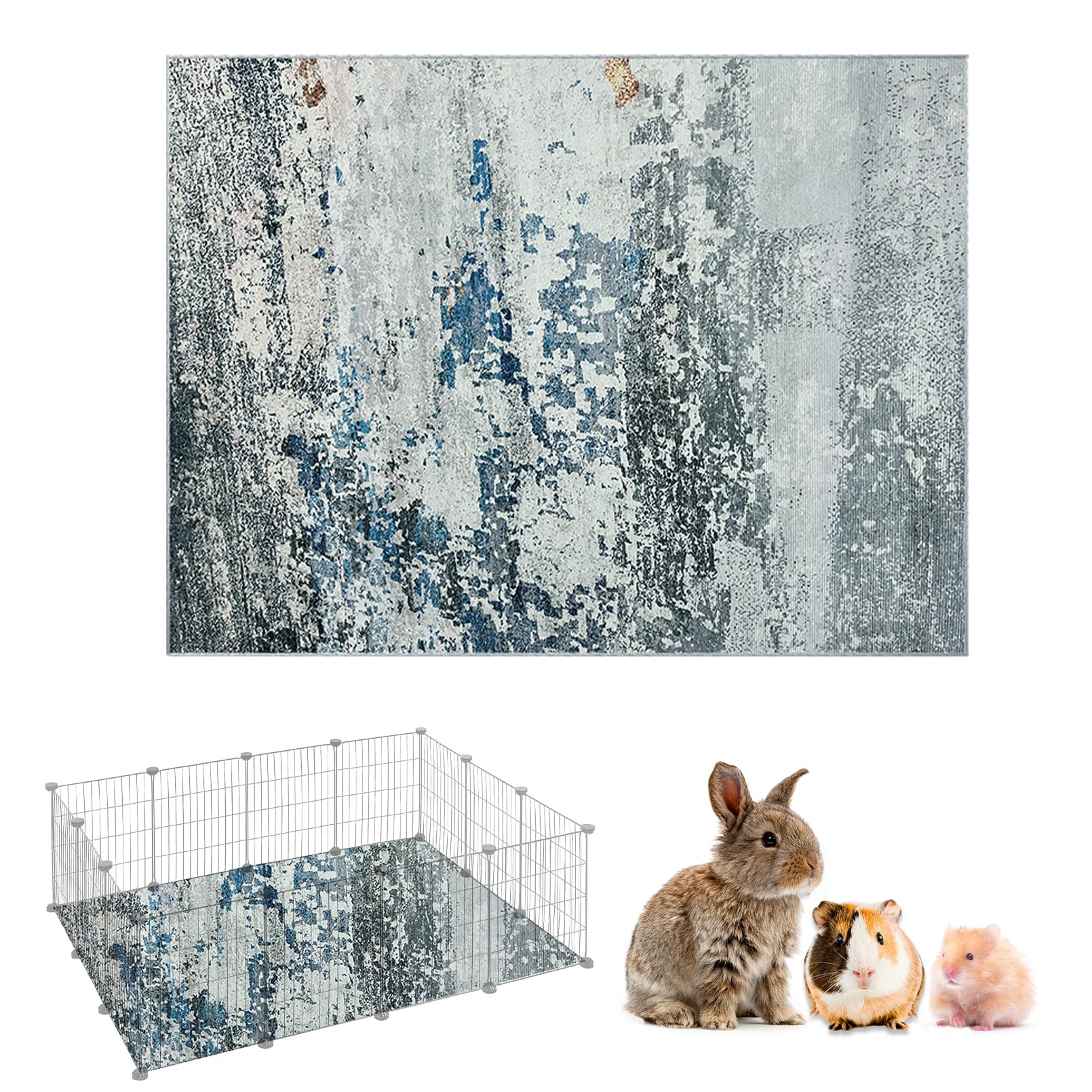 Fhiny 90" x 62" Extra Large Rabbit Cage Liner, Washable Bunny Bedding Rug Anti Slip Floor Mat Soft Dog Whelping Pad Playpen Kennel Liner Carpet for