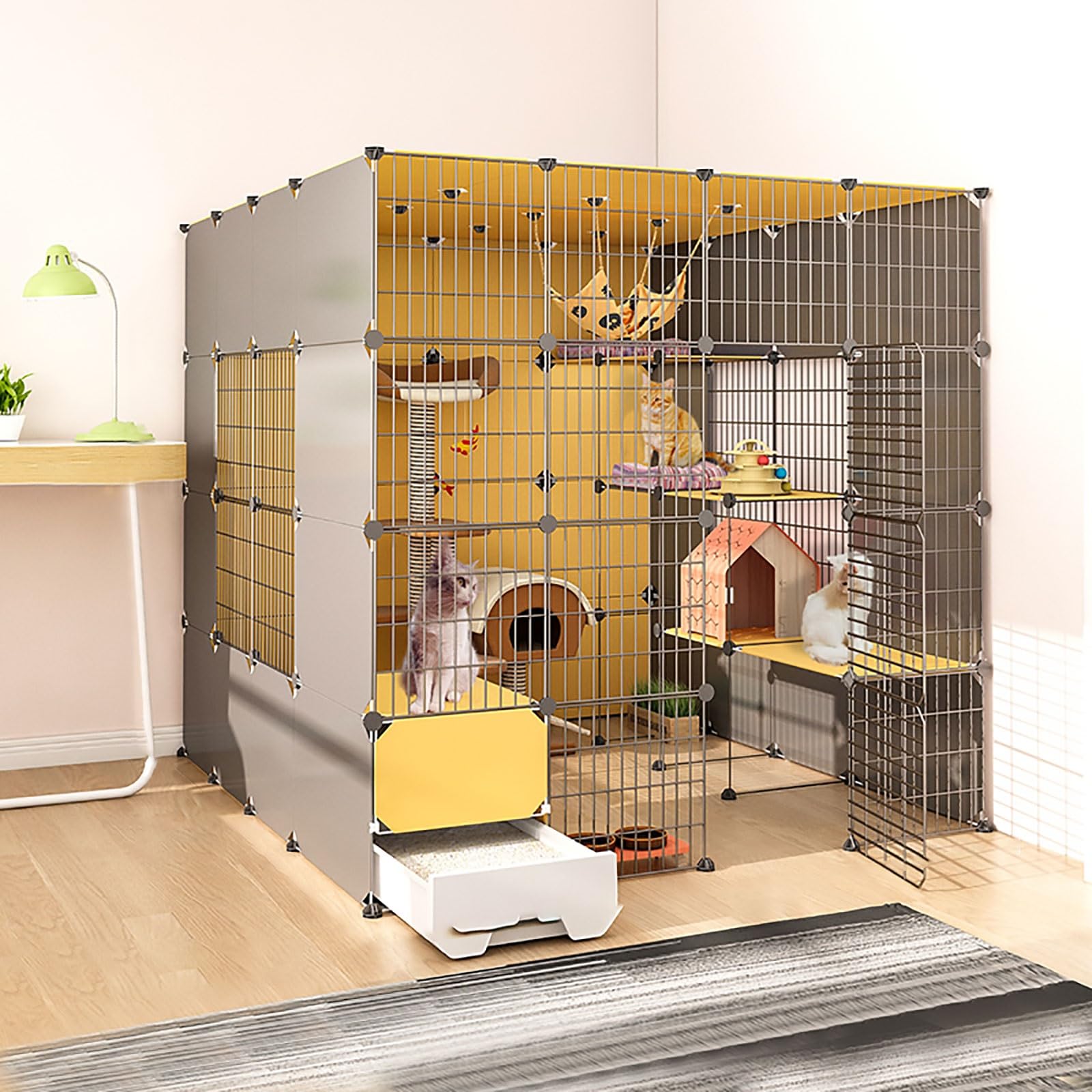 HTTGDGDH Cat Cages Indoor, Large Cat Cage With Litter Box, Diy Cat Playpen Cat Enclosure Removable Wire Kennel Crate Small Animals Cages, Large Exercise Place Ideal For Cat,147x187x147cm