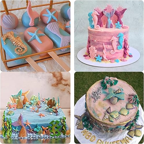 Miniatura 5 de Molde de silicona para chocolate con cola de sirena, estrella de mar, concha, concha, concha, fondant, tema marino, ola de mar, pescado, dulces,