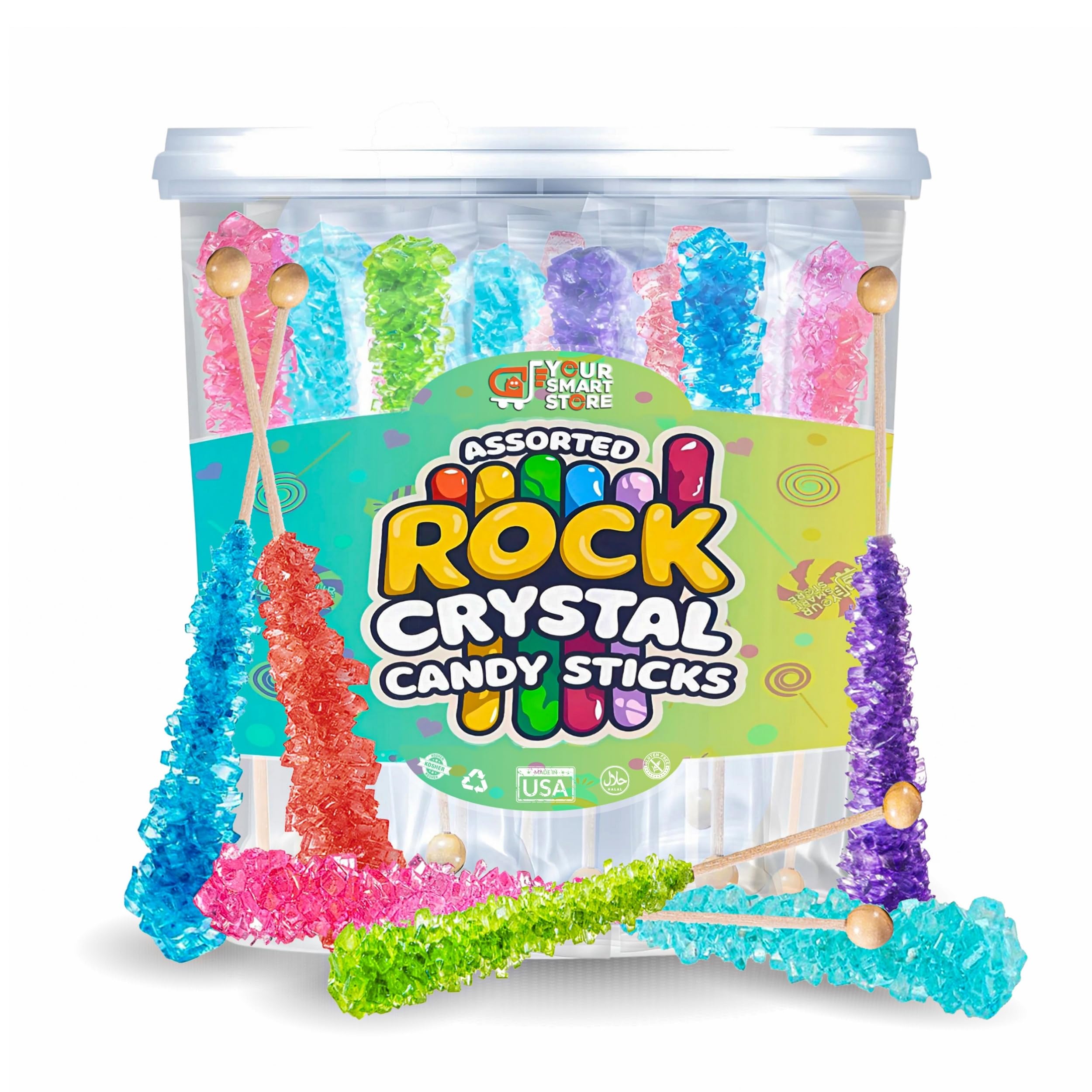 36 Large Assorted Rock Crystal Candy Sticks - Assorted Rock