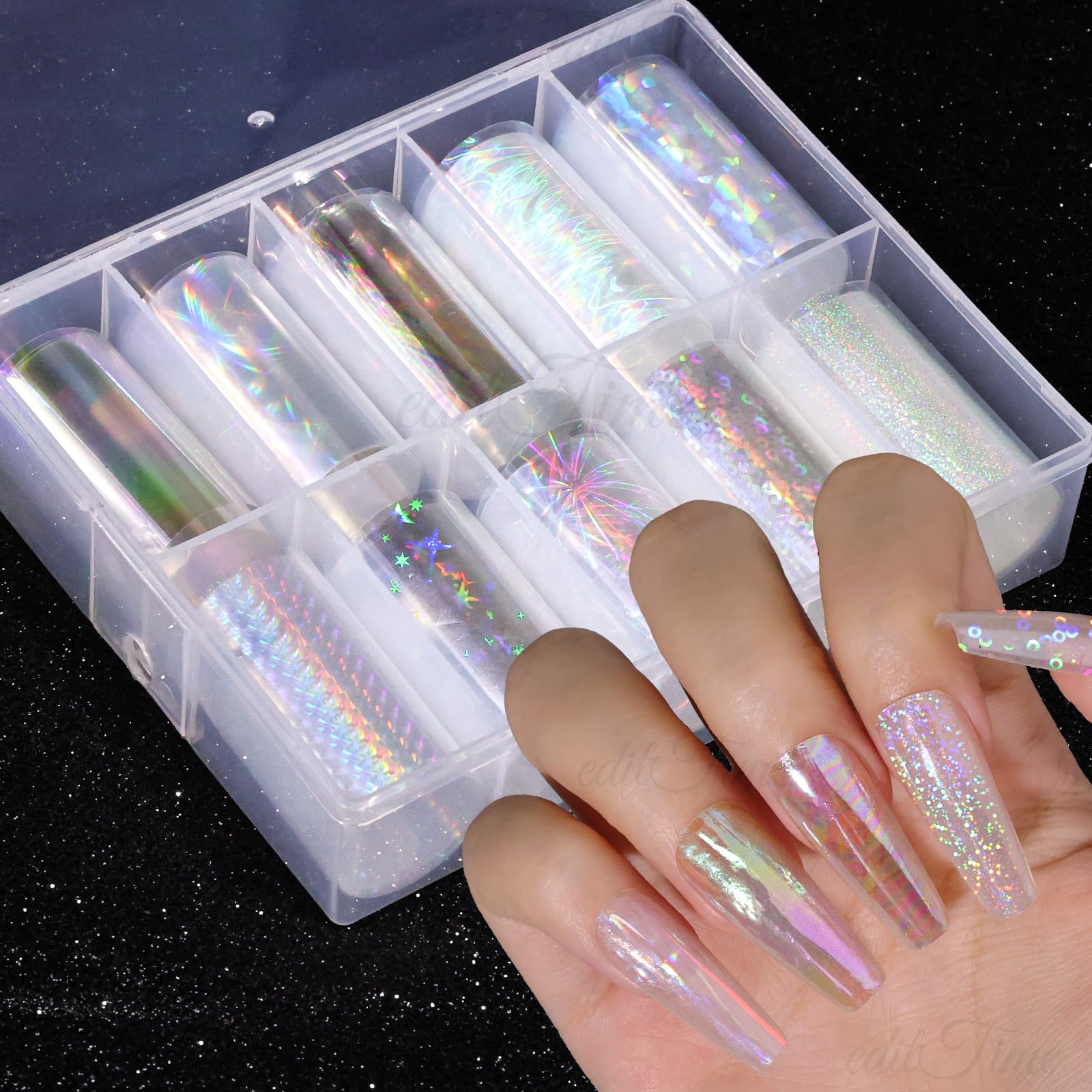 View 1 of 10 Rolls Aurora Nail Foil Transfer Stickers