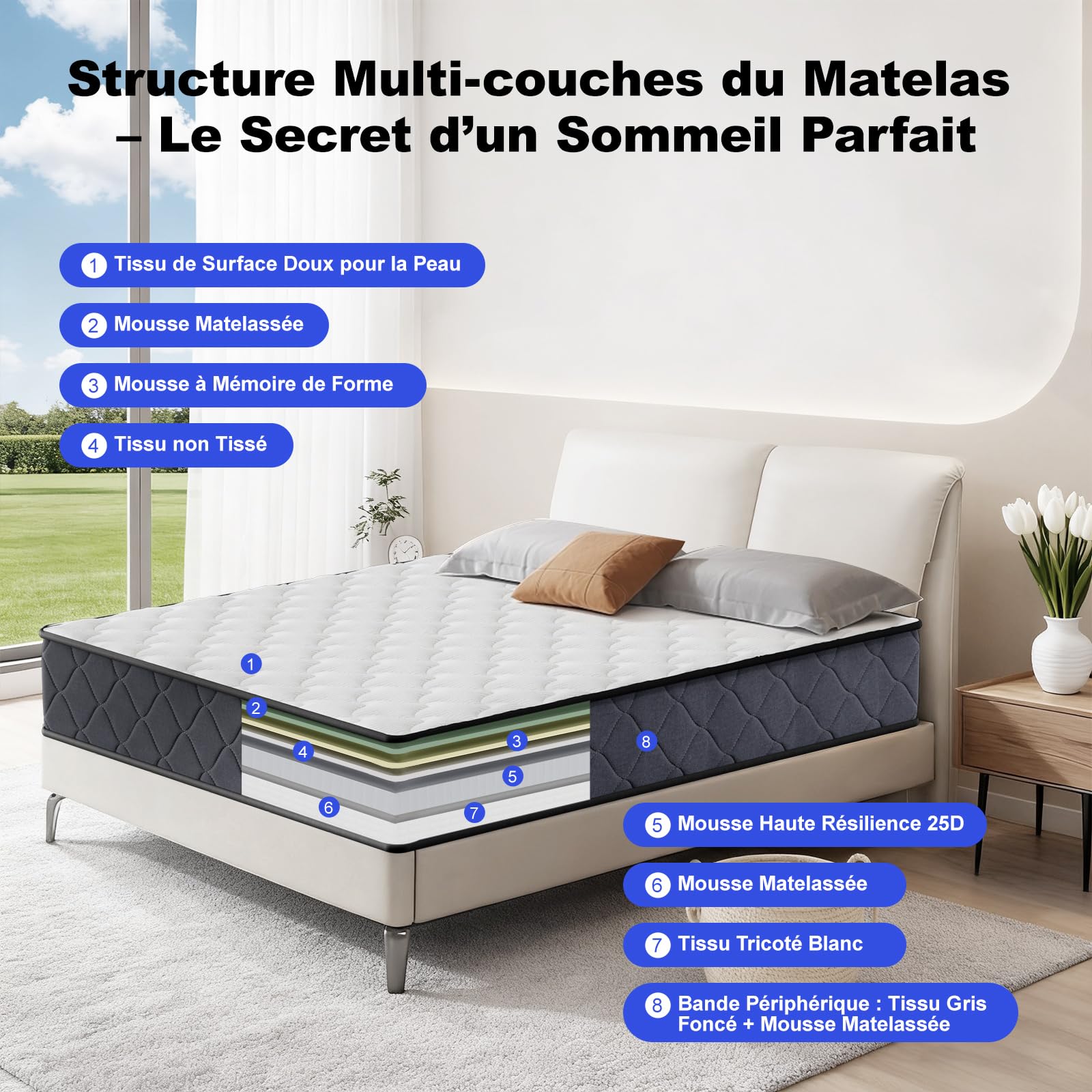 DEWINNER Matelas 140x190 | Matelas en Mousse à Mémoire de Forme | Epaisseur 22CM | Confort Ferme | Matelas 2 Personnes | CertiPUR-US & Oeko-TEX | Respirant, Anti-acariens | Dormez l’Esprit Tranquille