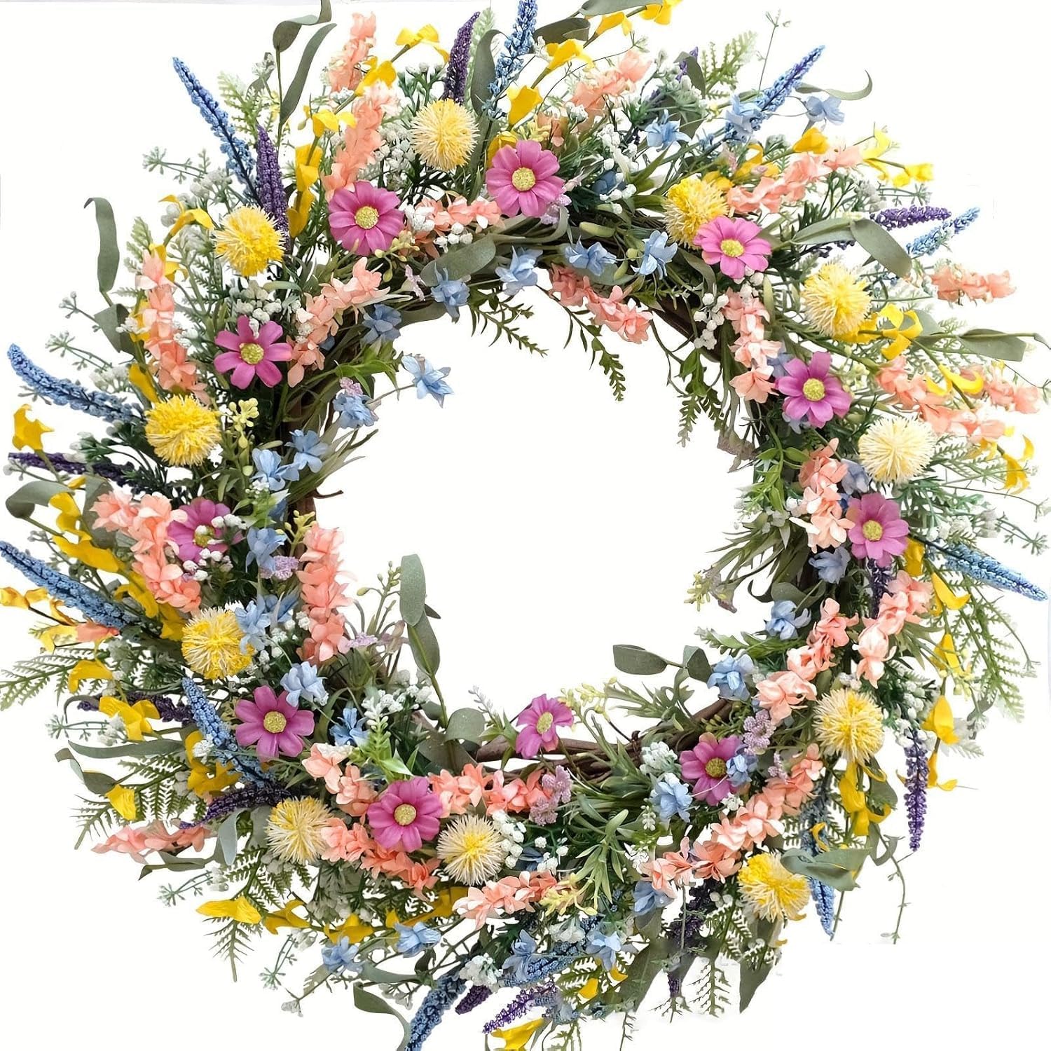 Colorful Flower Wreath Spring Flower Wreath Spring Hanging Ornament Door Hanging Garland for Spring Wedding Home Door Decor 45CM