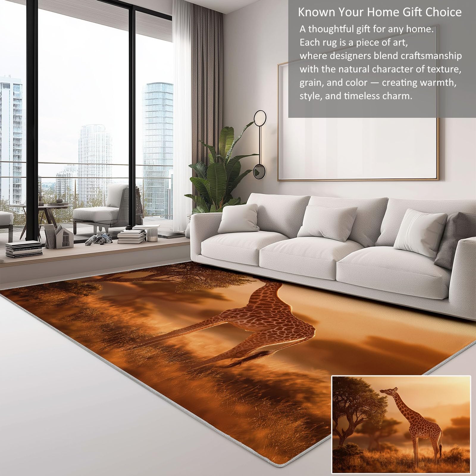 Feld-Girafa Alfombra de salón, 160 x 230 cm, fotografía de animales, franela lavable, antideslizante, alfombra de pelo corto, alfombra de suelo para salón, comedor u oficina, fácil de limpiar