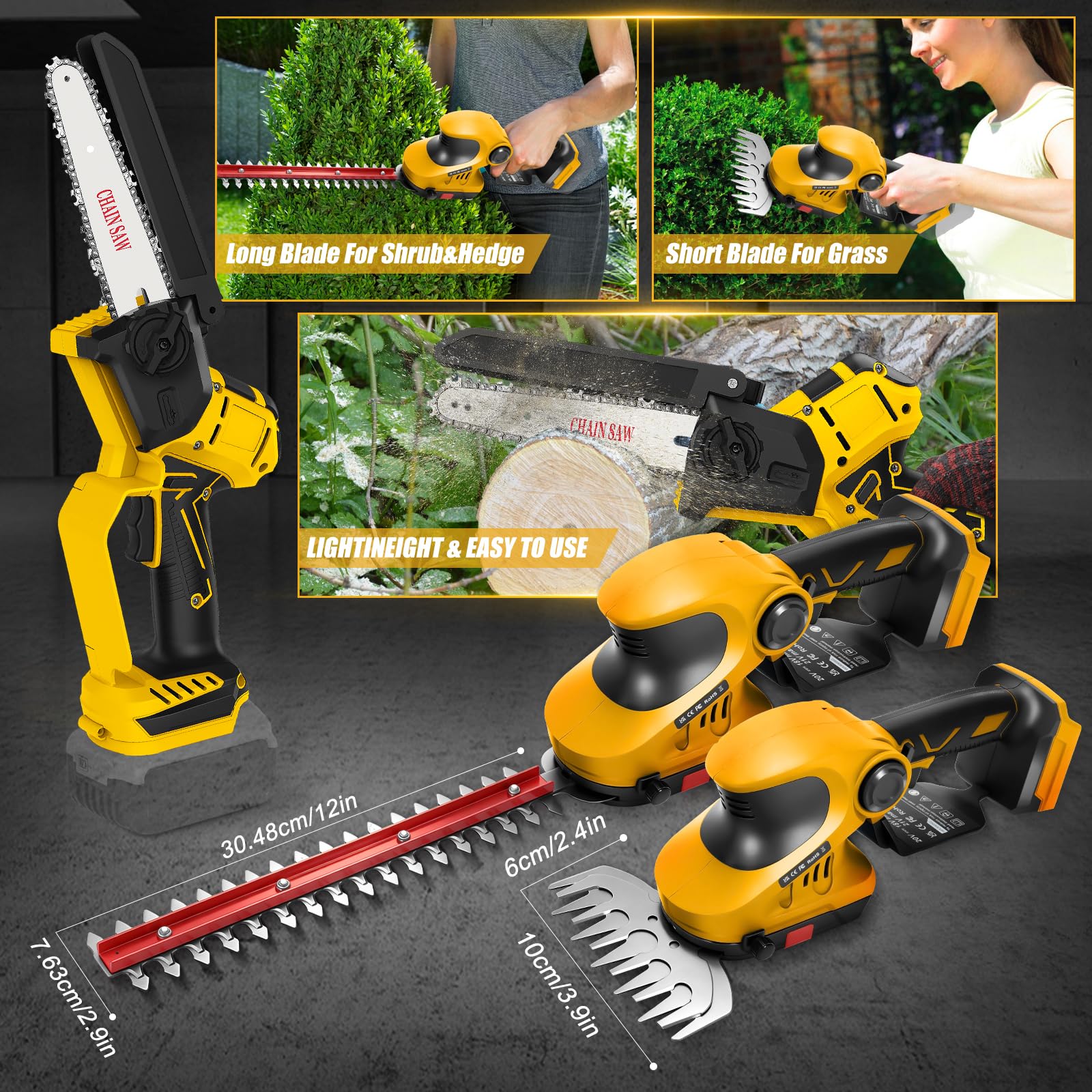 Mini akumulatorowa piła łańcuchowa i nożyce do żywopłotu, kompatybilna z Dewalt 18 V 20 V (bez baterii), bezszczotkowa elektryczna 2 w 1, zestaw nożyc do krzewów, zamek bezpieczeństwa, piła do cięcia