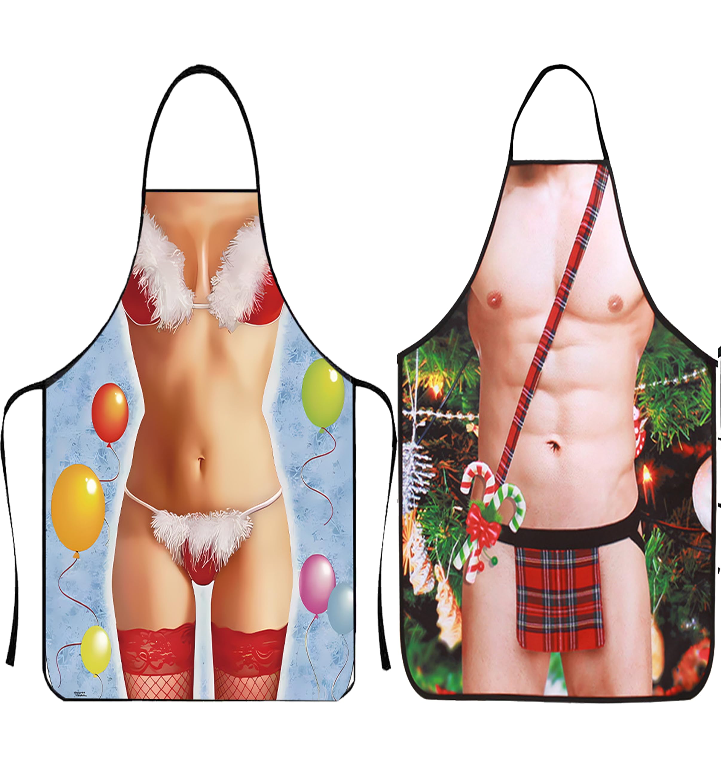 LIKPOJA Christmas Kitchen Cooking Aprons Wife and Husband Novelty Sexy Aprons Couples Secret Santa Funny Christmas Gifts for Women and Men Dinner Party(Pack of 2,Wife and Husband X)