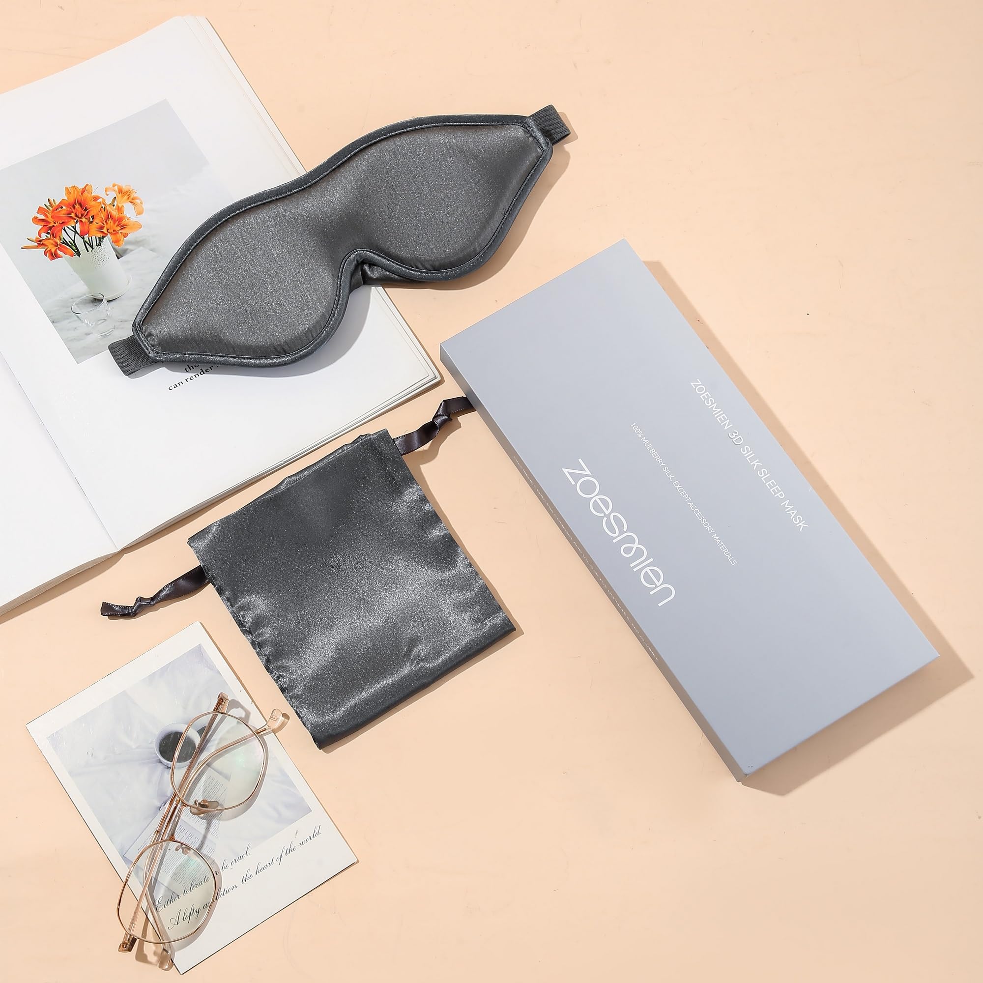 Antifaz Para Dormir Seda De Morera Con Correa Ajustable, Máscara Ojos 3D Y , Siesta Viaje Bolsa Viaje, Paquete Regalo, Mujeres Hombres, Gris