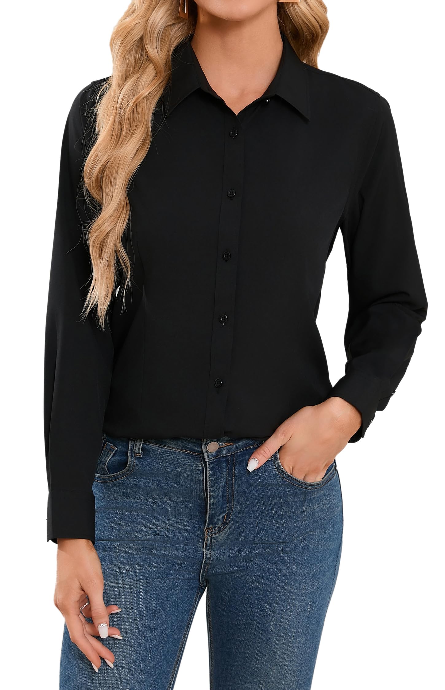 Chemises à Manches Longues pour Femmes Chemisier Femme Chic et élégant Chemise de Travail Femme Couleur Unie S-4XL