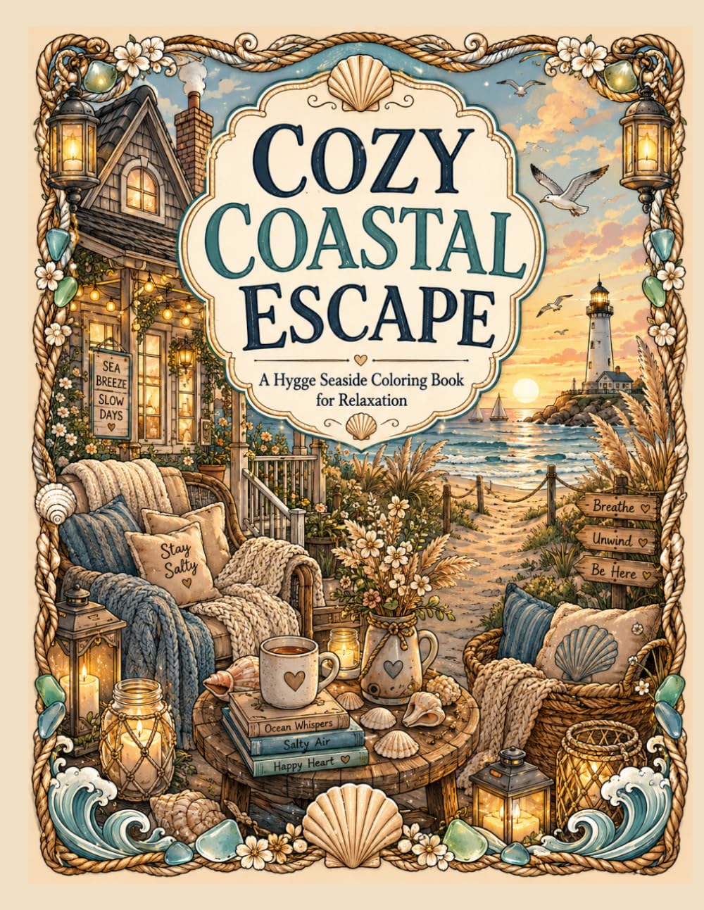 Cozy Coastal Escape: A Cute & Relaxing Beach Coloring Book with Coastal Cottages, Seashells, Ocean Views and Calm Summer Vibes for Stress Relief (Cozy Escape Collection)