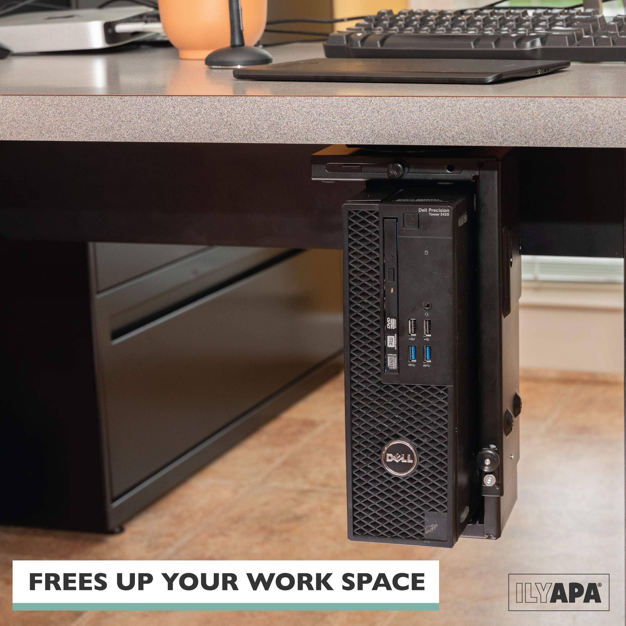 Soporte para computadora debajo del escritorio con giro de 360 grados, soporte para CPU para torre de escritorio de PC 3