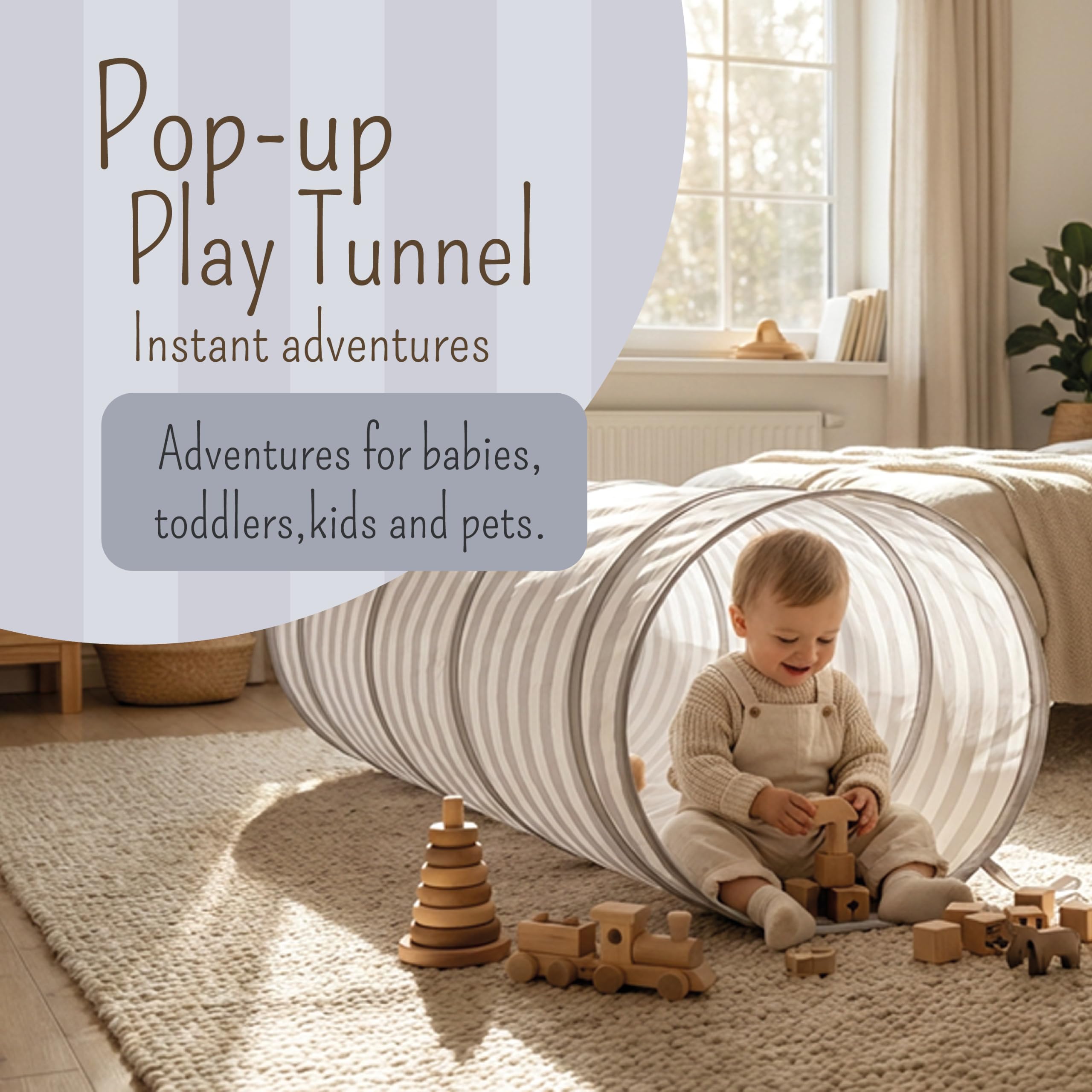 Set Grauer Tunnel und Spielzelt für Kinder, Spielhaus für drinnen und draußen, faltbares Spielzelt für Kinder mit 180 cm Pop-up-Tunnel, Bällebad und Gartenspielzeug