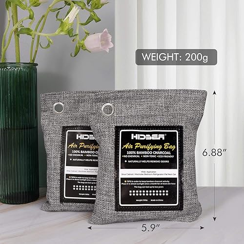 Miniatura 2 de HIDBEA Bolsas purificadoras de aire de carbón de bambú activado (paquete de 4) desodorante natural absorbente de olores removedor para el hogar,