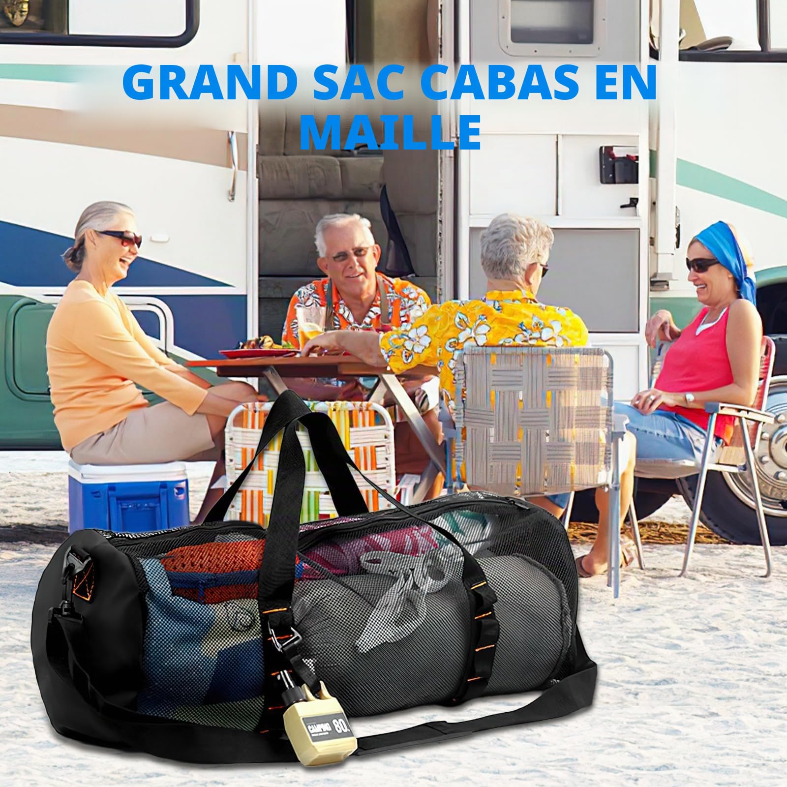 Sacs de Plongée Grande, Sac de Plage en Filet pour Plongée, Grand Sac de Plage en Maille avec Fermeture Éclair, SacMaille Noire en Nylon, Sacs d'Équipement de Sport pour Voyage