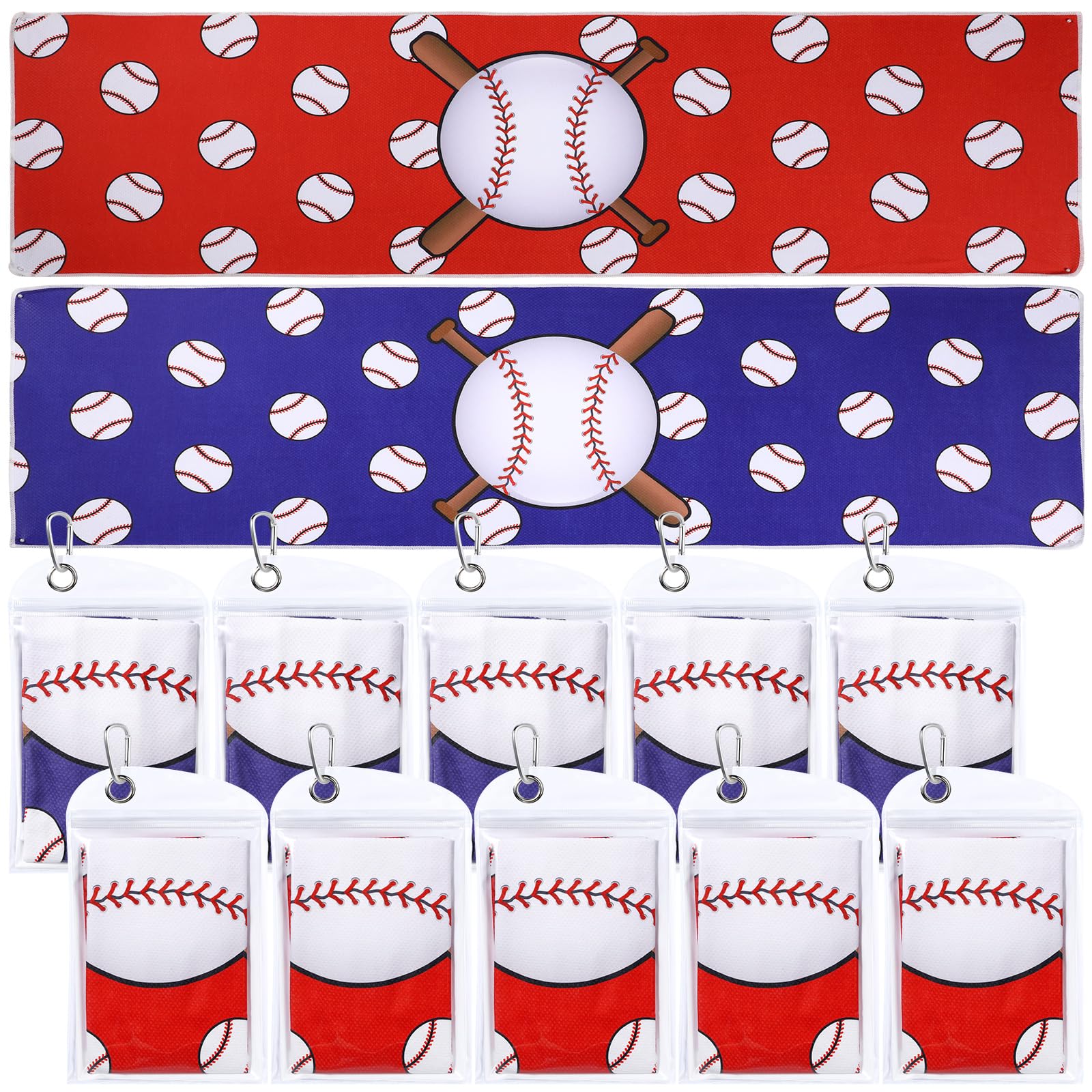 Tudomro 12 Pack Baseball Cooling Towels, 40''x12'' Baseball Breathable Chilly Towel with Bags, Sports Towels Ice Towel Microfiber Baseball Towel for Baseball Team Gift Sport Party Favors(Red and Blue)