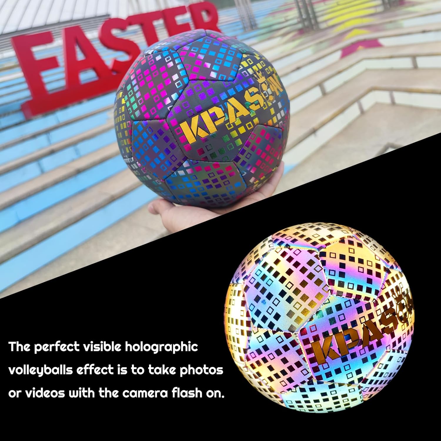 Soccer Ball, Holographic Reflective Glowing Soccer Ball Size 4/5 for Men Women Training, with Pump and Carry Bag
