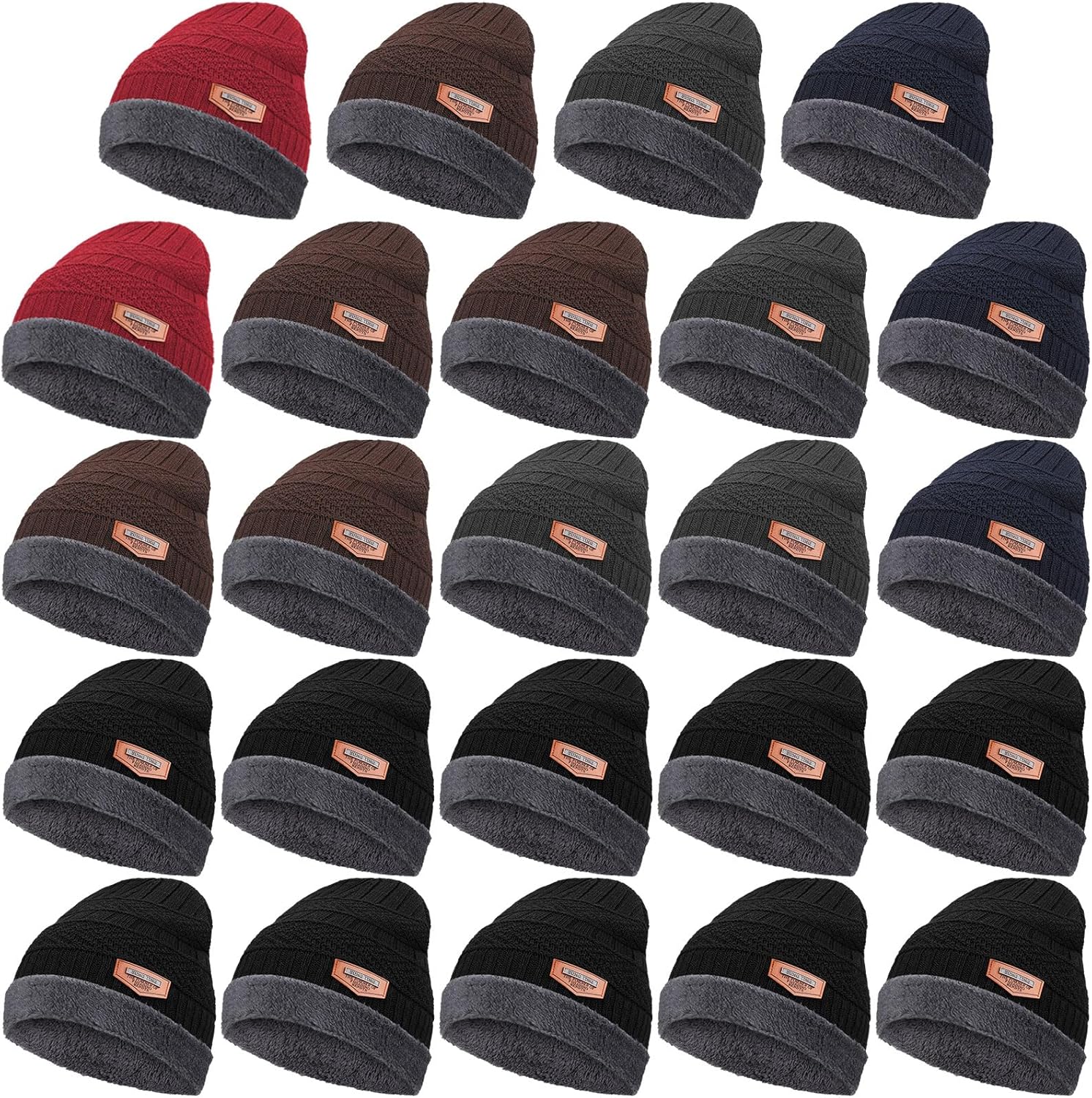 Suhine 24 Pcs Winter Beanie Hats for Men Women Fleece Lined Knit Beanie Winter Warm Slouchy Skull Cap