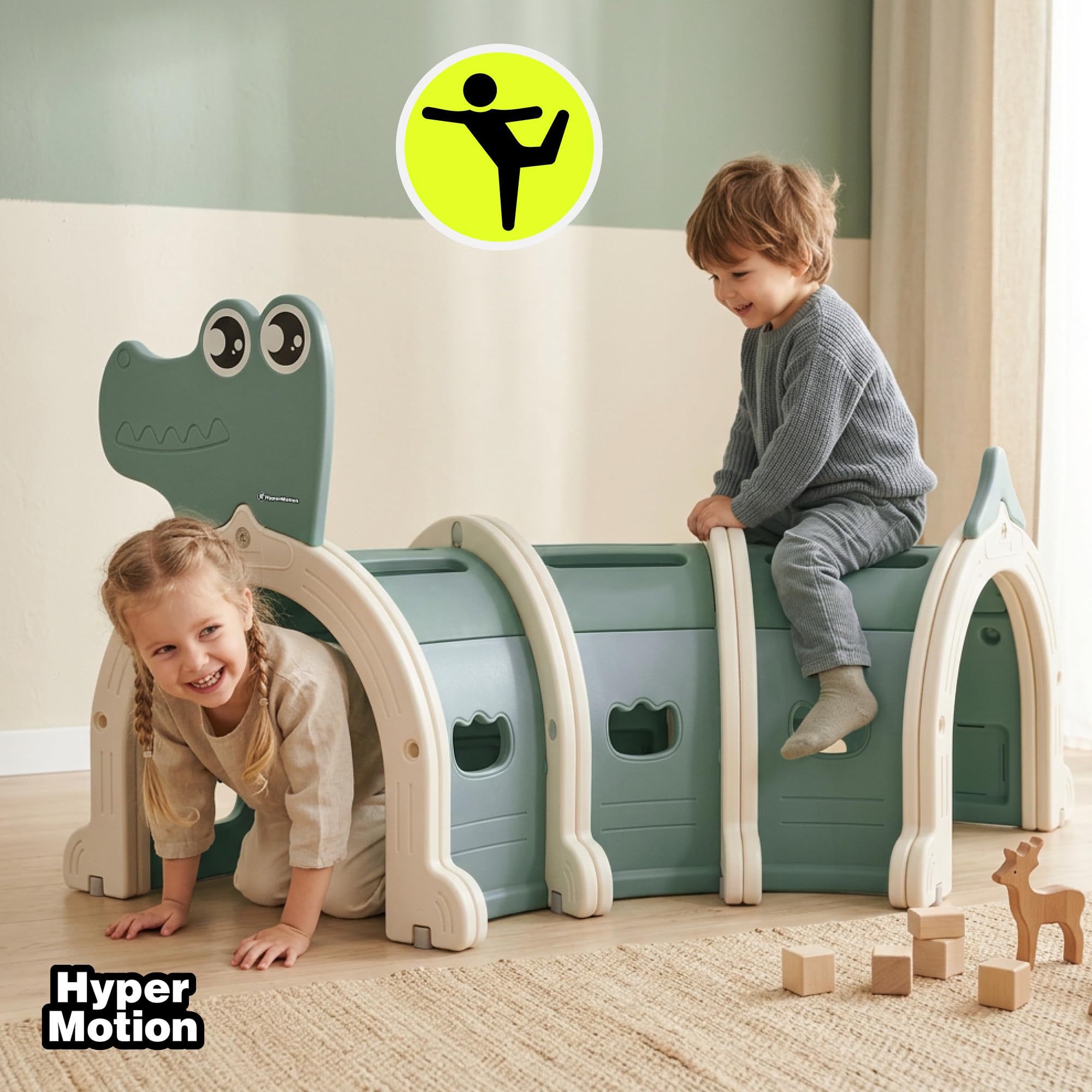 HyperMotion Tunel dla Dzieci Krokodyl HDPE Dom Ogród 150 cm | Półotwarty tunel z trwałego HDPE rozwija sprawność, koordynację i wyobraźnię podczas zabawy w domu oraz ogrodzie.