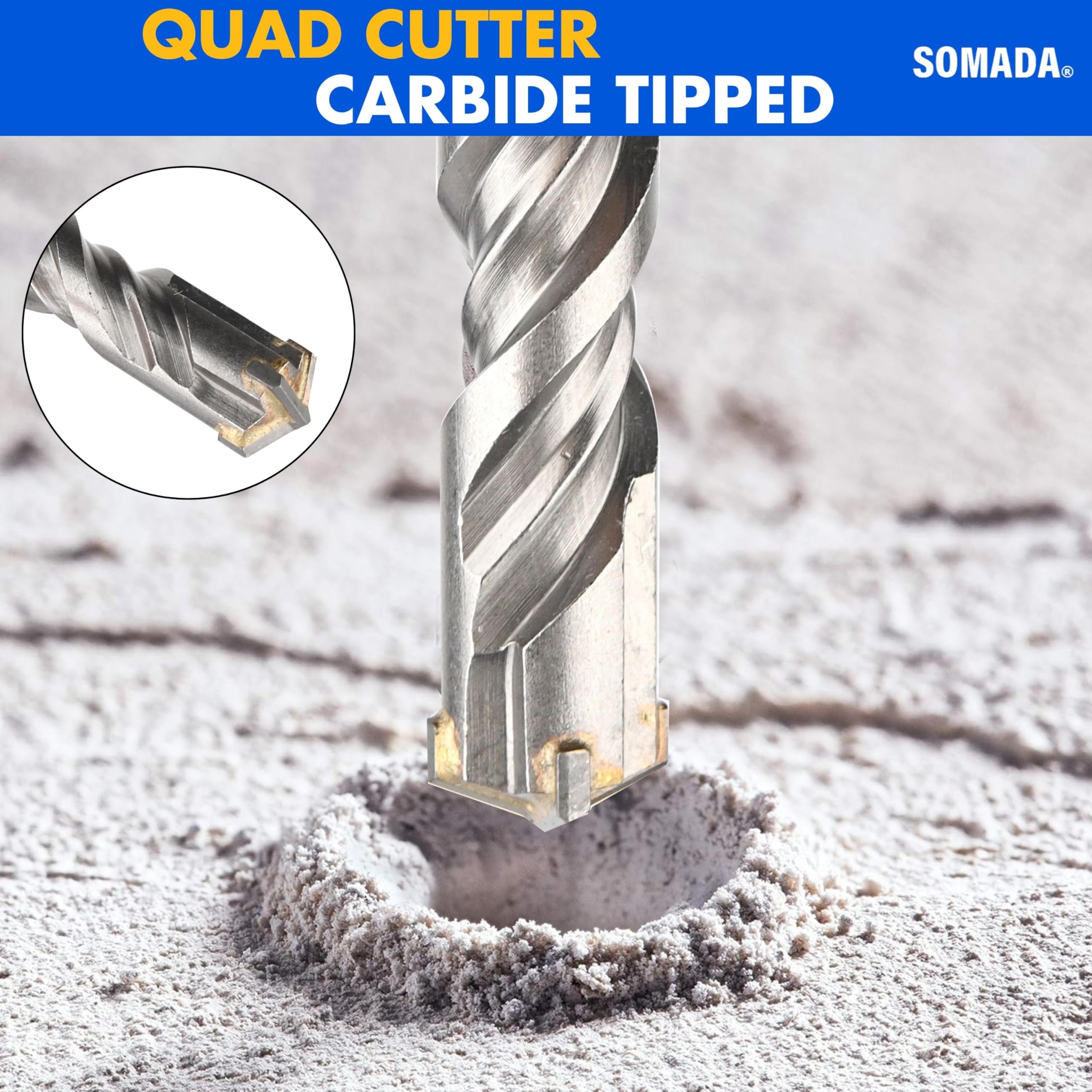 SOMADA Broca de martillo giratorio SDS-Plus de 1 pulgada x 12 pulgadas SDS Plus - Punta de carburo para perforación de hormigón, ladrillo, piedra y mampostería