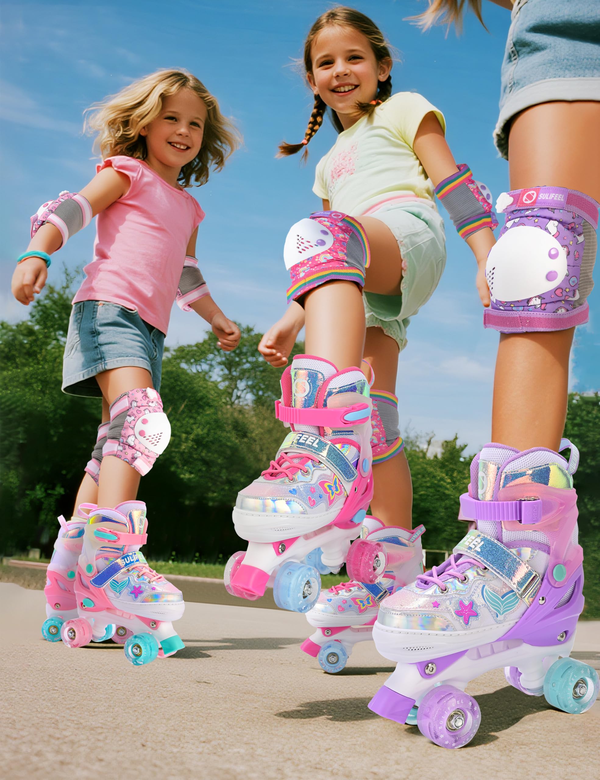 SULIFEEL Patins à roulettes réglables pour Enfants de 3 à 5 Ans, 5 à 8 Ans, 6 à 12 Ans, avec 4 Tailles de lumière réglable sur Roues, Meilleur Cadeau pour Les Enfants pour Les débutants, Sports
