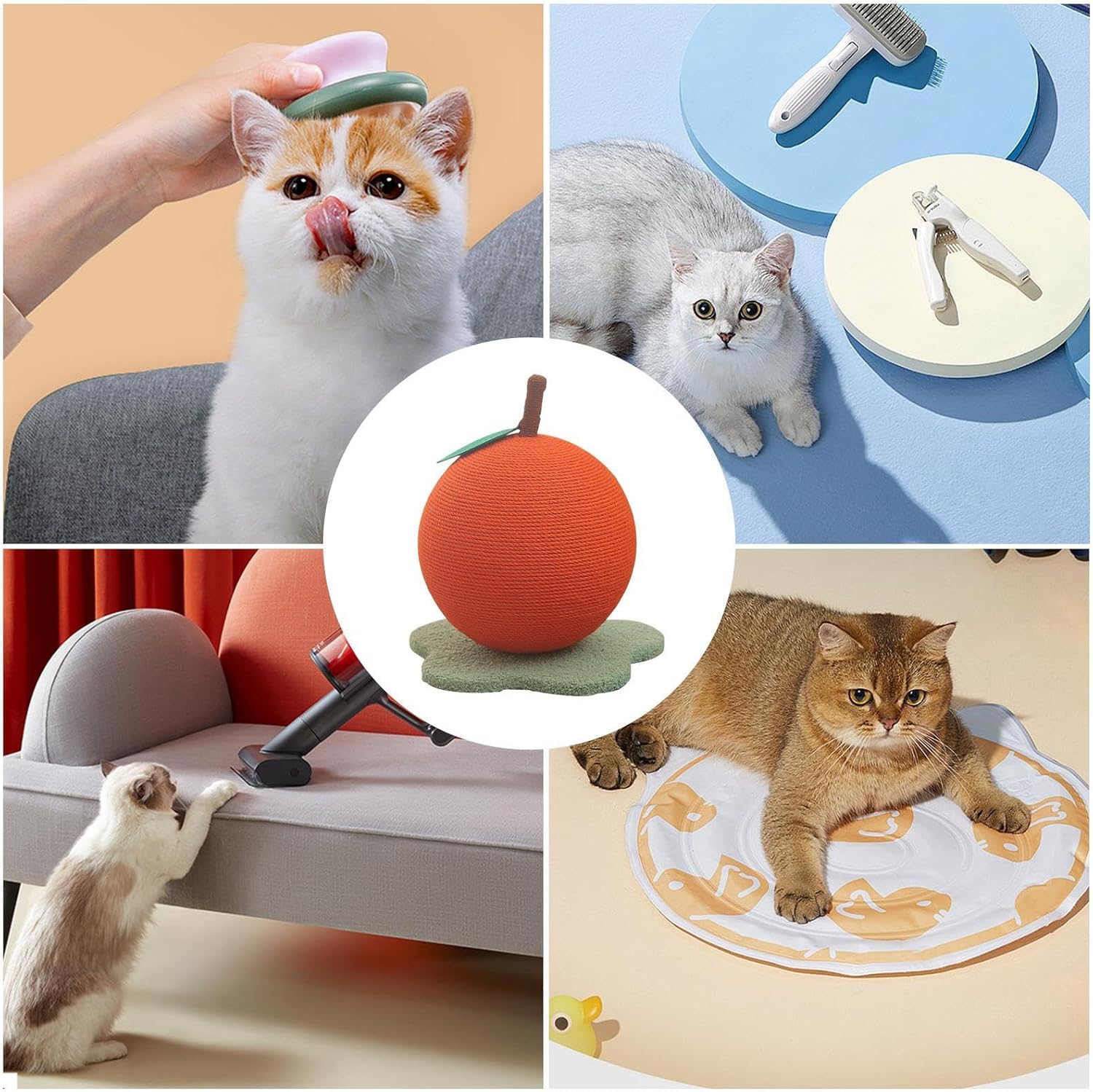 Cat Scratching Toy, Sisal Ball Orange, Fruit Shape Scratcher, Boredom Relief Station, Physical Activity Sphere, Animals & Pets, Fiber Globe for Cats Exercise Stimulation and Health Care