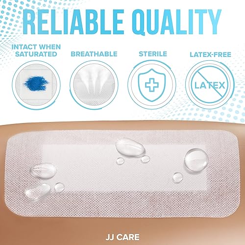 Miniatura 4 de JJ CARE Aderezo adhesivo impermeable para isla (paquete de 50), gasa estéril con bordes de 4 x 10 pulgadas, vendajes de gasa adhesivos envueltos