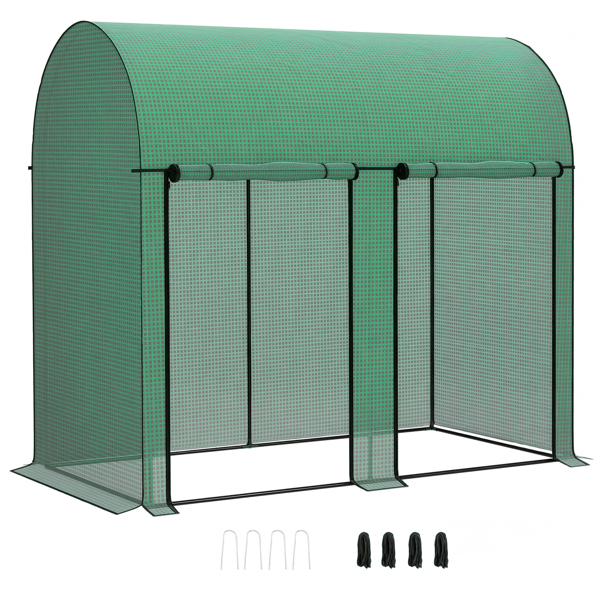 Outsunny Serre de Jardin PE, Serre de Balcon, bâche renforcée 140 g/m², châssis en Acier, 2 Portes zippées enroulables, pour légumes Plantes Fleurs, intérieur et extérieur, 200 x 100 x 178 cm, Vert