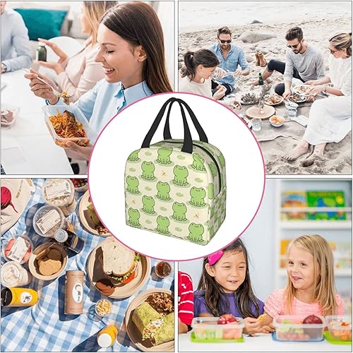 Miniatura 9 de Senheol Lonchera con estampado de rana y libélula, bolsa de almuerzo con aislamiento Kawaii, bolsa de comida reutilizable, bolsas de almuerzo para