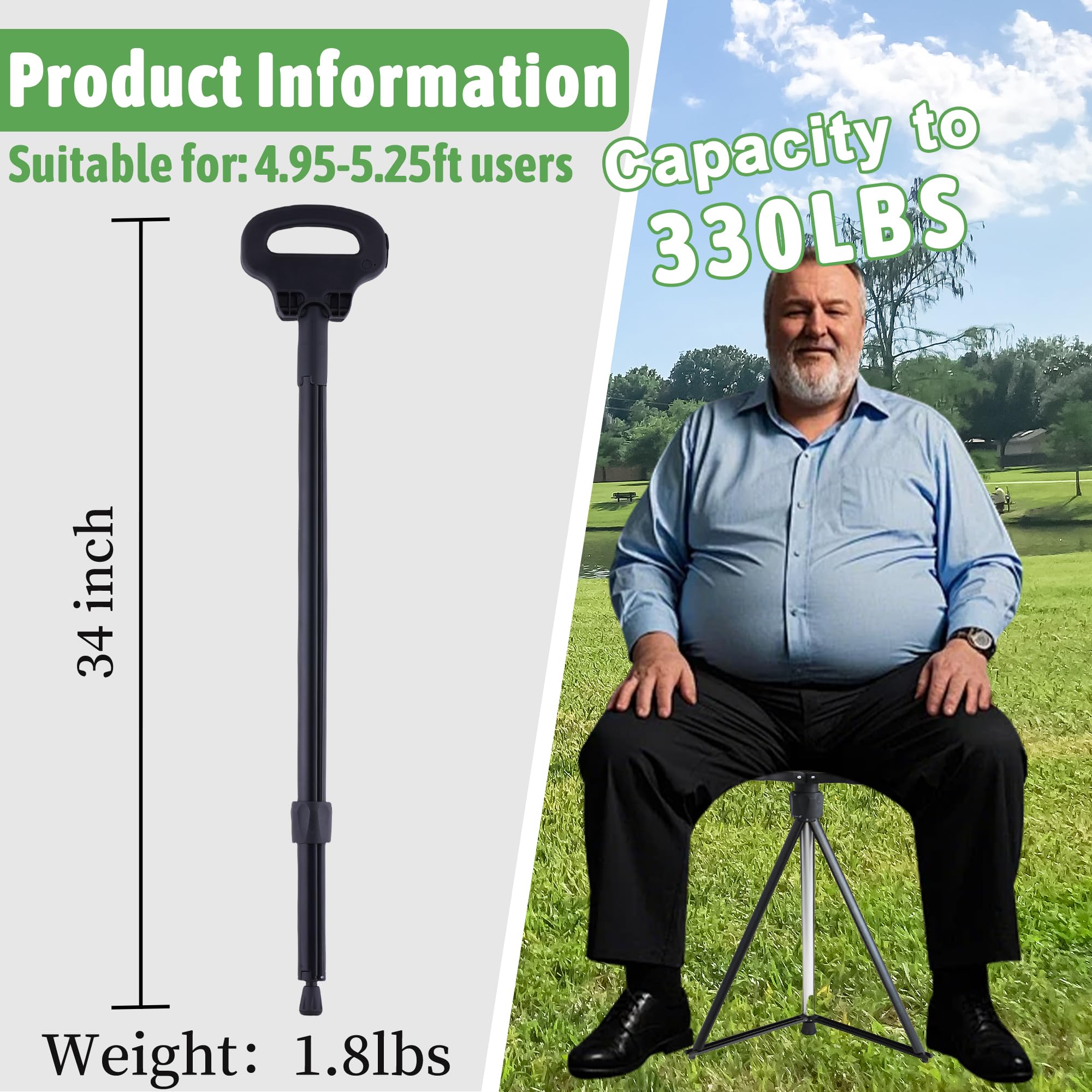 ALEVMOOM Canne de Marche avec siège, Canne Pliante Portable, béquilles Tabouret pour Adultes, Tabouret de Repos de Voyage