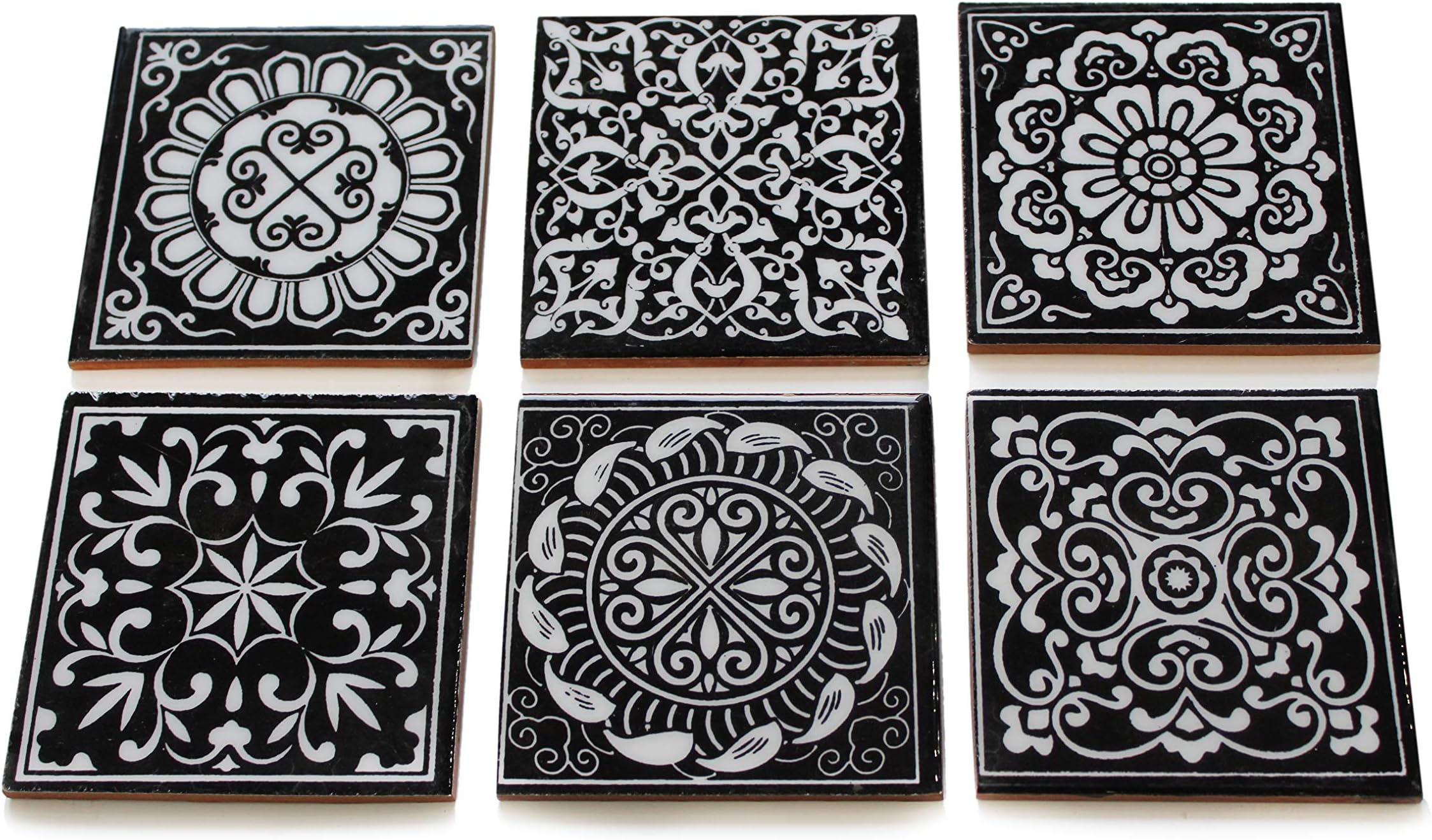 Shiv Kripa Blue Pottery Home Decorative Floral Showroom Ceramic Mosaic Wall Handmade Kitchen Washroom Tile Tabletop Interior Exterior Floor Wall Tile 4 x 4 Inch (Black, 4 x 4)