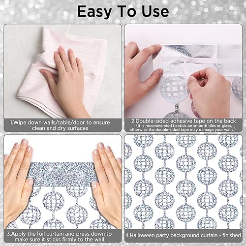 Miniatura 4 de GAGAKU Cortinas onduladas con flecos dorados, paquete de 2 telones de fondo de aluminio de 3.3 x 6.6 pies, decoraciones de fiesta de oropel dorado