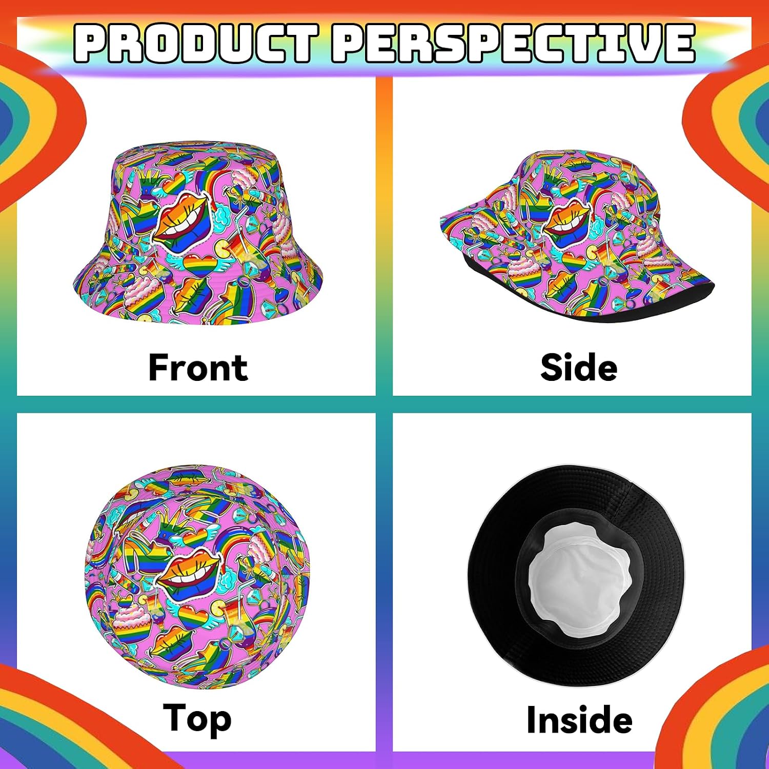 LGBT Rainbow Bucket Hat Gay Pride Sun Cap Pride Month Print Hats Summer Beach Cap Funny Bucket Hats for Men Women