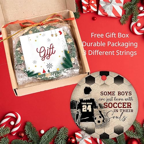 Miniatura 5 de Adorno de Navidad de fútbol personalizado con nombre y número 2022, adornos de fútbol personalizados para Navidad, adorno de fútbol hecho a mano con