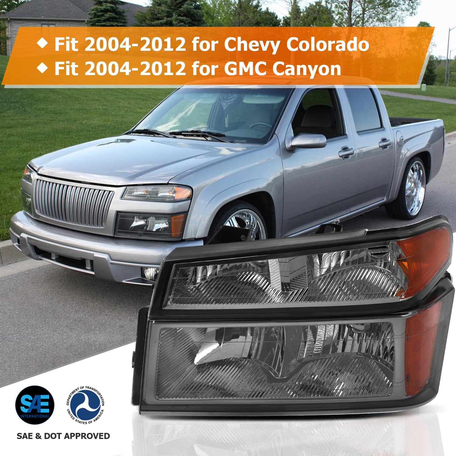 Headlight Assembly Compatible with for Chevrolet Colorado 2004-2012 for GMC Canyon 2004-2012 for Isuzu i-280 2006 for Isuzu i-290 2007-2008 for Isuzu i-370 2007-2008 Bulbs Not Included