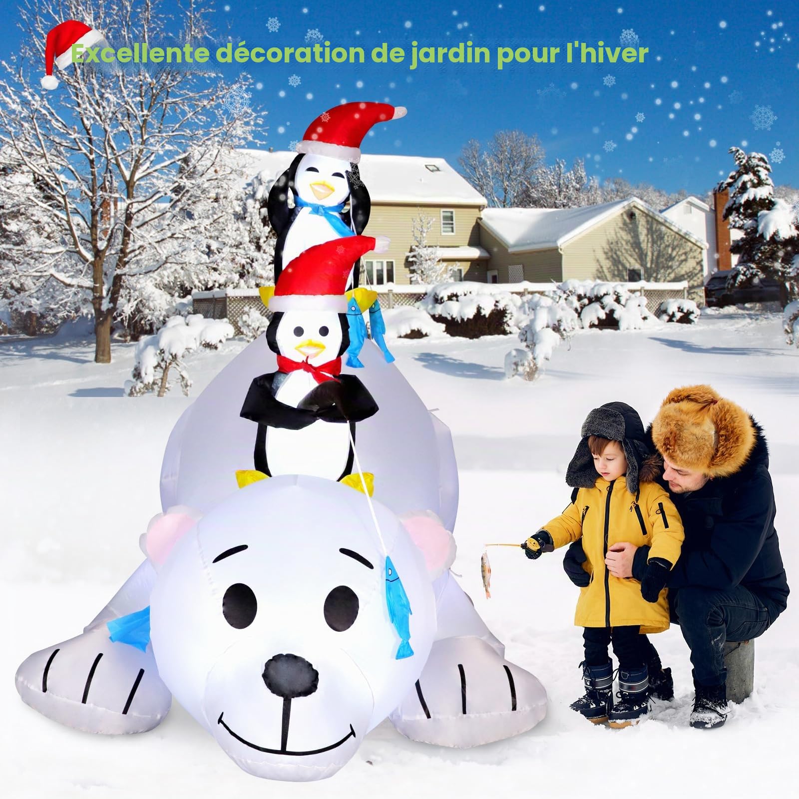 Aimosen 1.8 M Décoration Noël Gonflable, Ours Polaire Pingouins Gonflable LED Décoration de Noël, 6 FT Gonflable de Noël avec Lumières Intérieur/Extérieur, Décoration de Noël pour Jardin