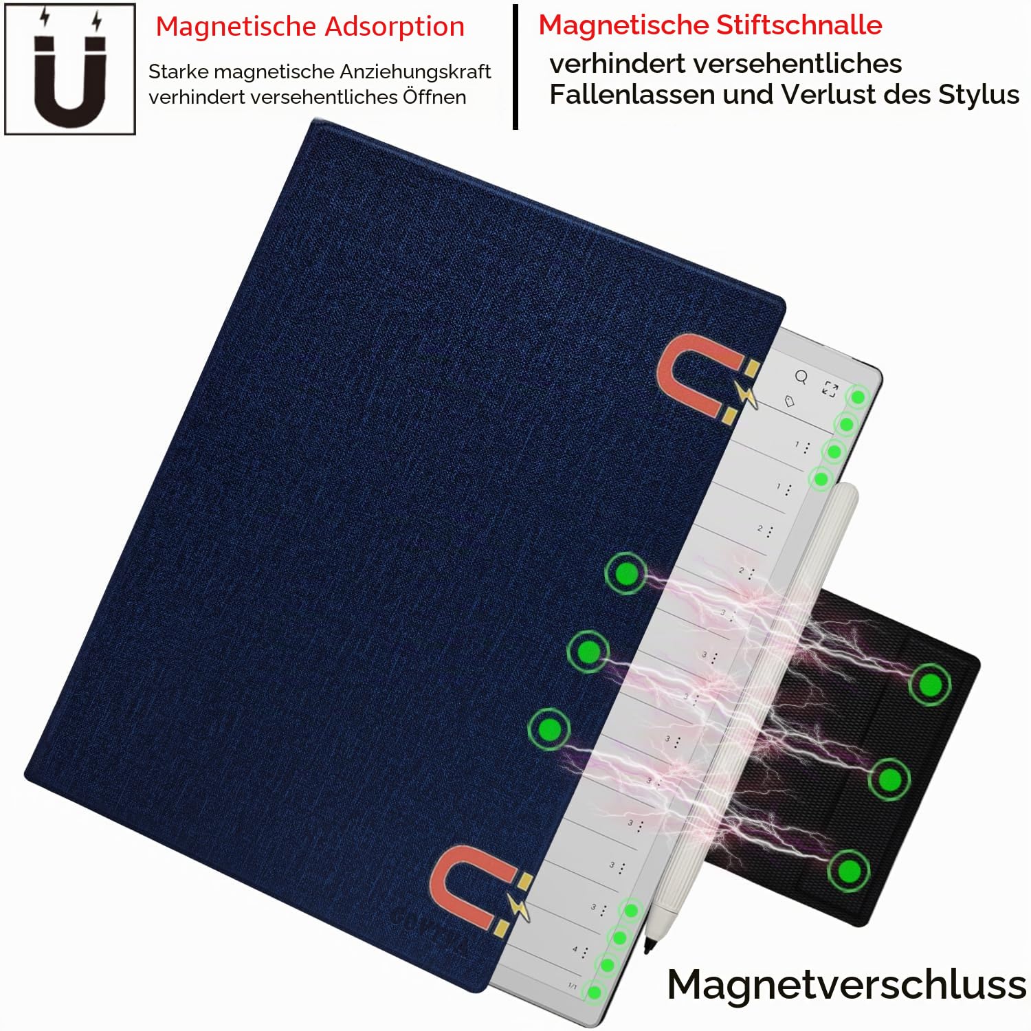 Magnetische Schutzhülle für Onyx Boox Tablet Note Max 13,3 Zoll / Boox Tab X C 13,3 Zoll (33,8 cm), ultradünn, leicht, Leder, mit magnetischer Stiftschnalle, automatischer Schlaf-/Wachmodus