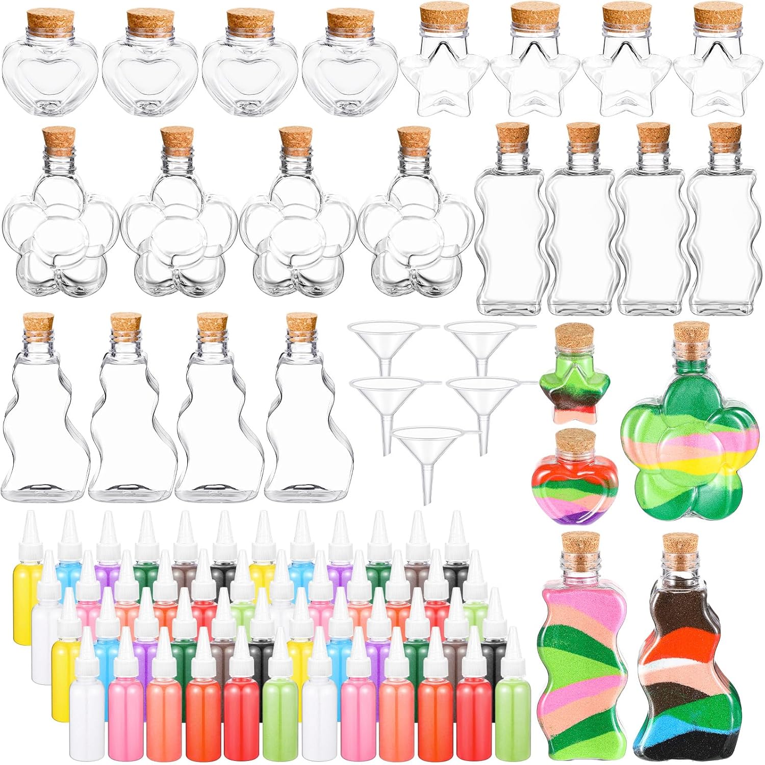 Havawish 78 Pcs Sand Art Kits Include Plastic Colored Sand Art Bottles, Mini Plastic Funnels Containers Collection Bottles for Craft Wedding Birthday Party Decoration