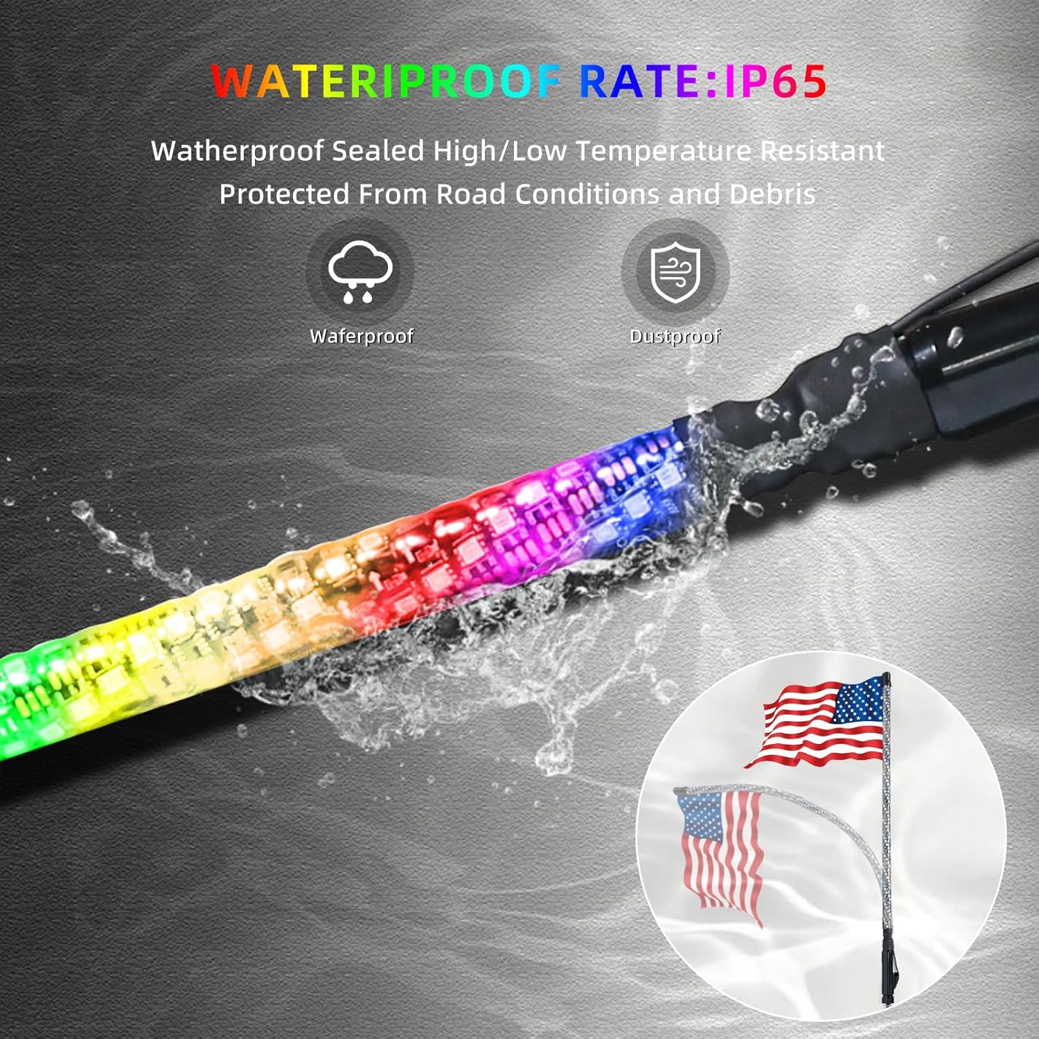 3FT-1PC LED Whip Lights for RGB Dancing/Chase,Whip Lights Support APP/Remote Control,600+ Color Mode Combinations,LED Whip Suitable for ATV,RZR, Dune Buggy,Polaris,Can-am,Jeep