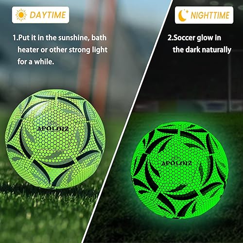 Miniatura 2 de Balón de fútbol iluminado, pelota de fútbol que brilla en la oscuridad, tamaño 45 con bomba, pelotas de fútbol luminosas brillantes para juegos de