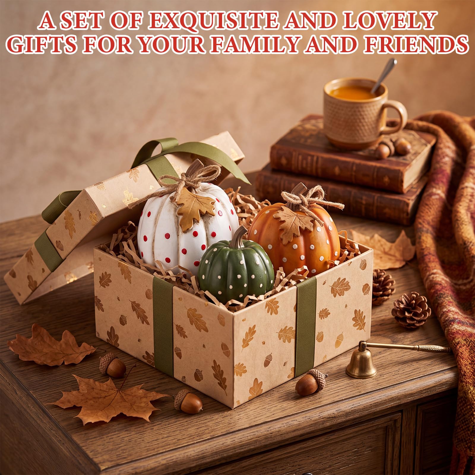 Junkin 3 statuette di zucca autunnale decorazione da tavolo in resina a pois centrotavola per feste del Ringraziamento, regalo per la casa, decorazione da tavolo per la casa