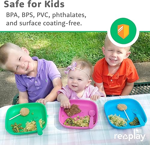 Miniatura 4 de Re Play Placa plana de 7 pulgadas con tapa de silicona, fabricada con silicona platino de grado médico, con tapa, rosas del desierto, paquete de 3