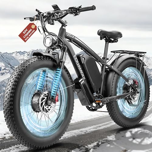 9000W Peak Dual Motor Ebike for Adults, 46MPH Fast Electric Bike for Adults with 52V 34Ah Battery, 24" Fat Tire E-Bike, Hydraulic Disc Brake, Electric Bicycle for Snow Off-Road Commuter