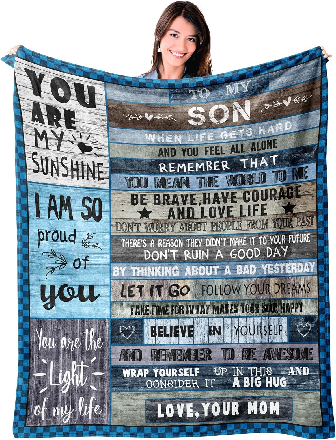Mosslink to My Son Gifts from Mom, Birthday Gifts for Son Gift for Valentine’s Day Christmas Graduation, Flannel Fleece Soft Cozy Throw Blankets Lightweight Warm Throws for Bed Sofa Couch 50"x60"