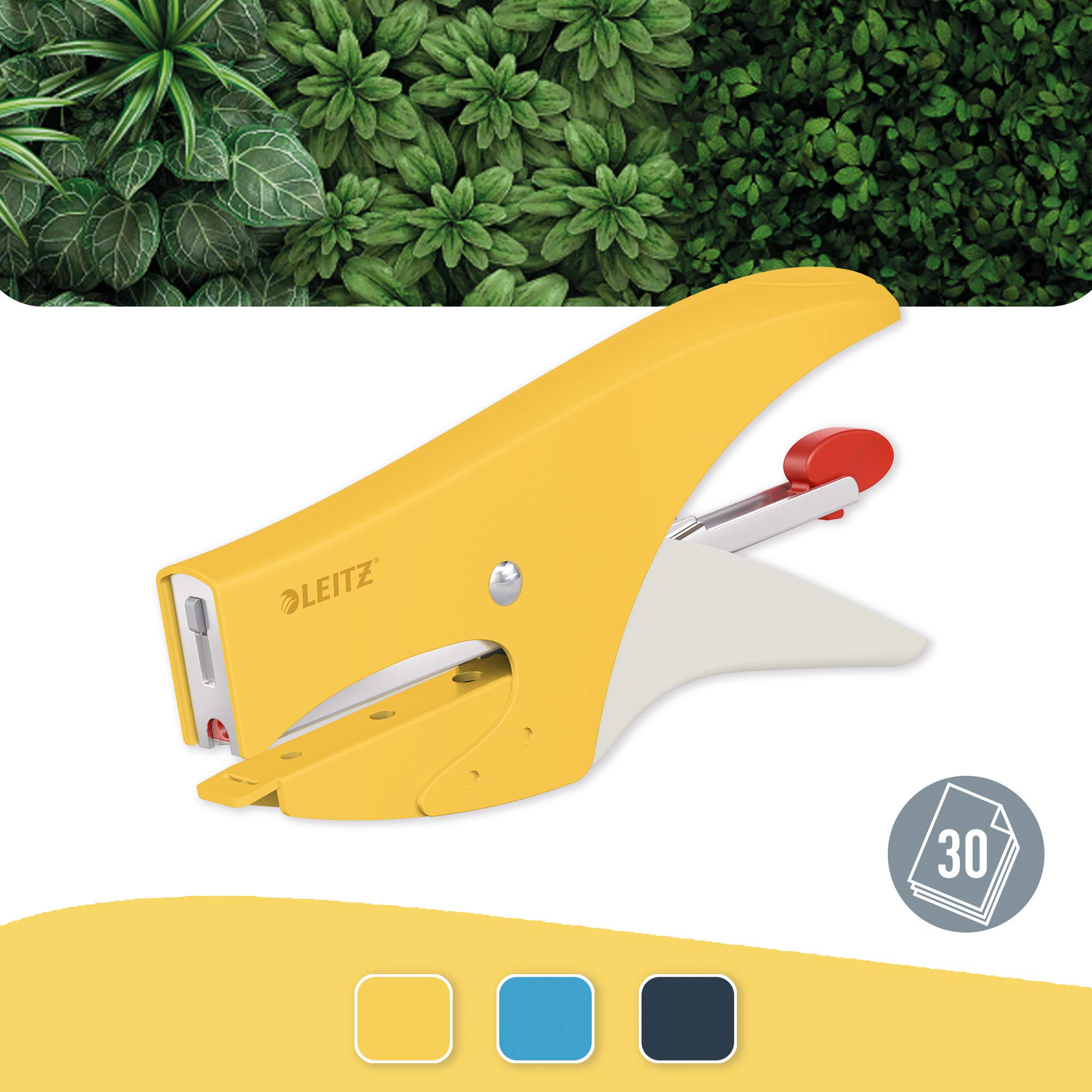 Leitz Pince Agrafeuse, Capacité 15 Feuilles, Chargement par l'Arrière, Pack d'Agrafes P1 (N°8) Inclus, Jaune, 56440019
