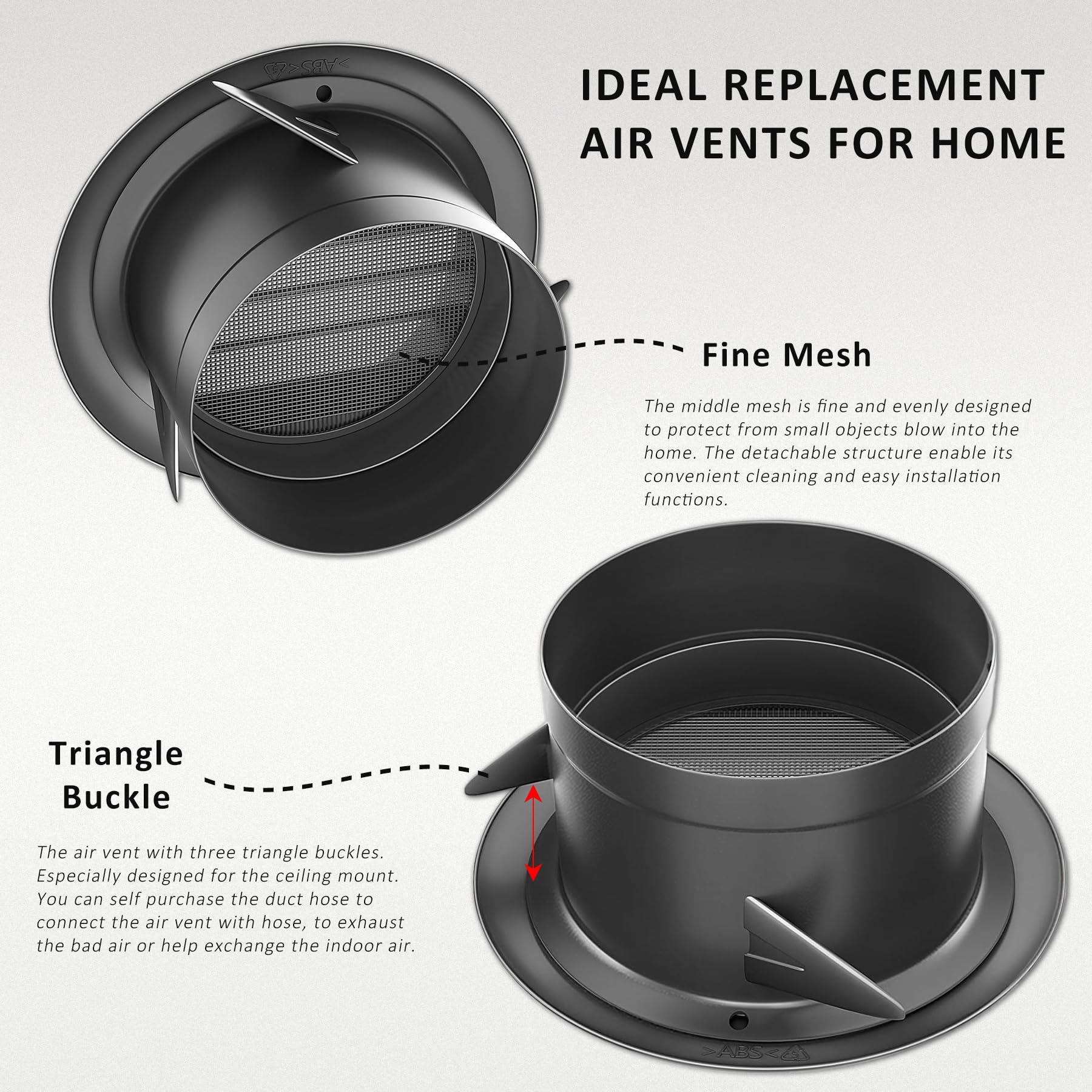 4-Inch Soffit Vent With Built-in Mesh Screen – Black Round Exhaust Vent Cover, ABS Louver Grille For Bathroom, Kitchen, Office, And Dryer Vent (4-Pack)