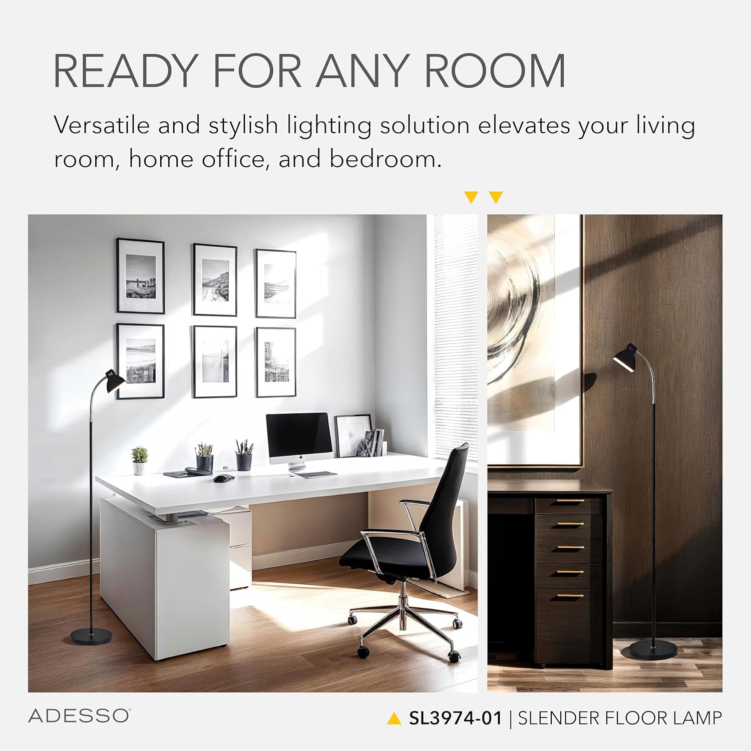 Adesso LED Desk Lamp with Adjustable Gooseneck Arm – Focused Bright Light, Modern Black & Steel Finish, Slim Space Saving Design, 13.5” Tall