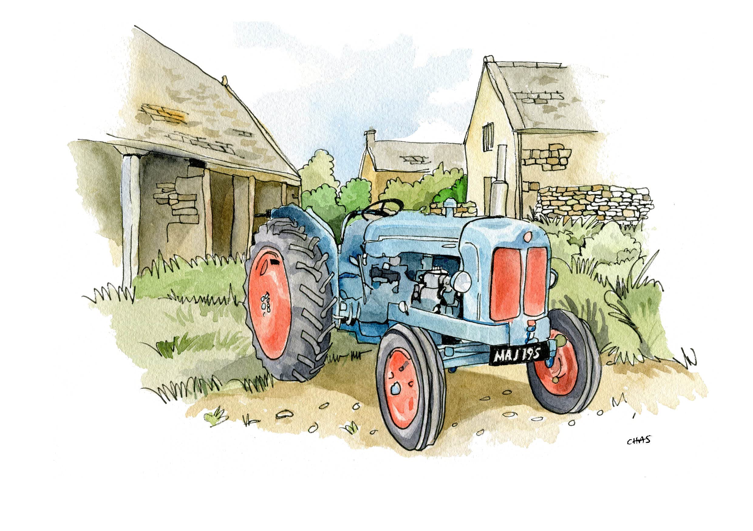 A5 Greeting card - blue Fordson Major tractor for thank you's, invitations, birthdays etc. Blank inside for your own message & cellophane wrapped with envelope (AC76)