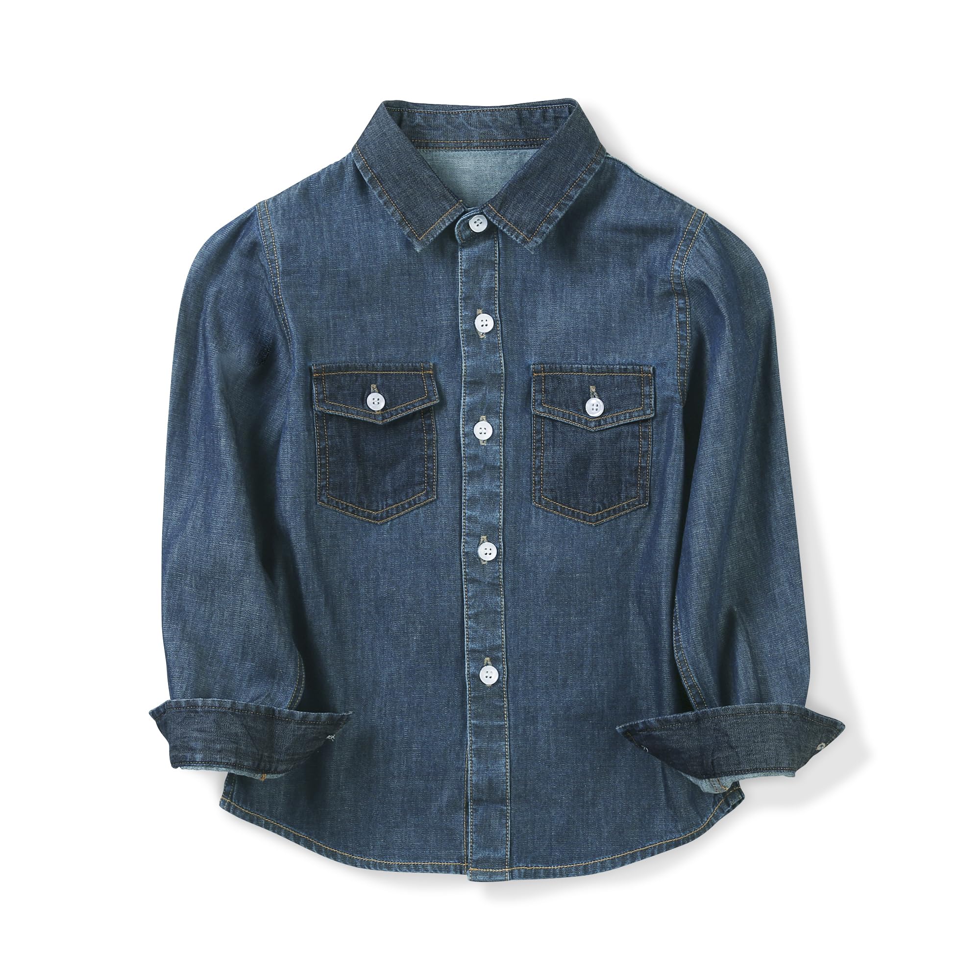 Chemise en Denim pour Garçons, Chemise à Manches Longues Boutonnée pour Garçons, Haut Occidental en Coton Décontracté avec Poches Poitrines